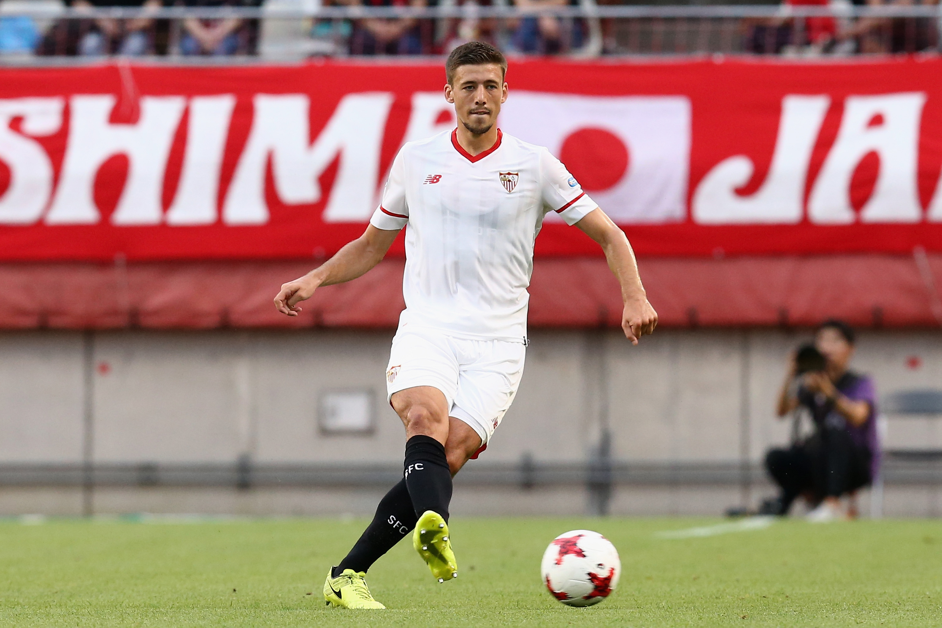 KASHIMA, JAPAN - JULY 22:  Clement Lenglet of Sevilla in action during the preseason friendly match between Kashima Antlers and Sevilla FC at Kashima Soccer Stadium on July 22, 2017 in Kashima, Ibaraki, Japan.  (Photo by Koji Watanabe/Getty Images)