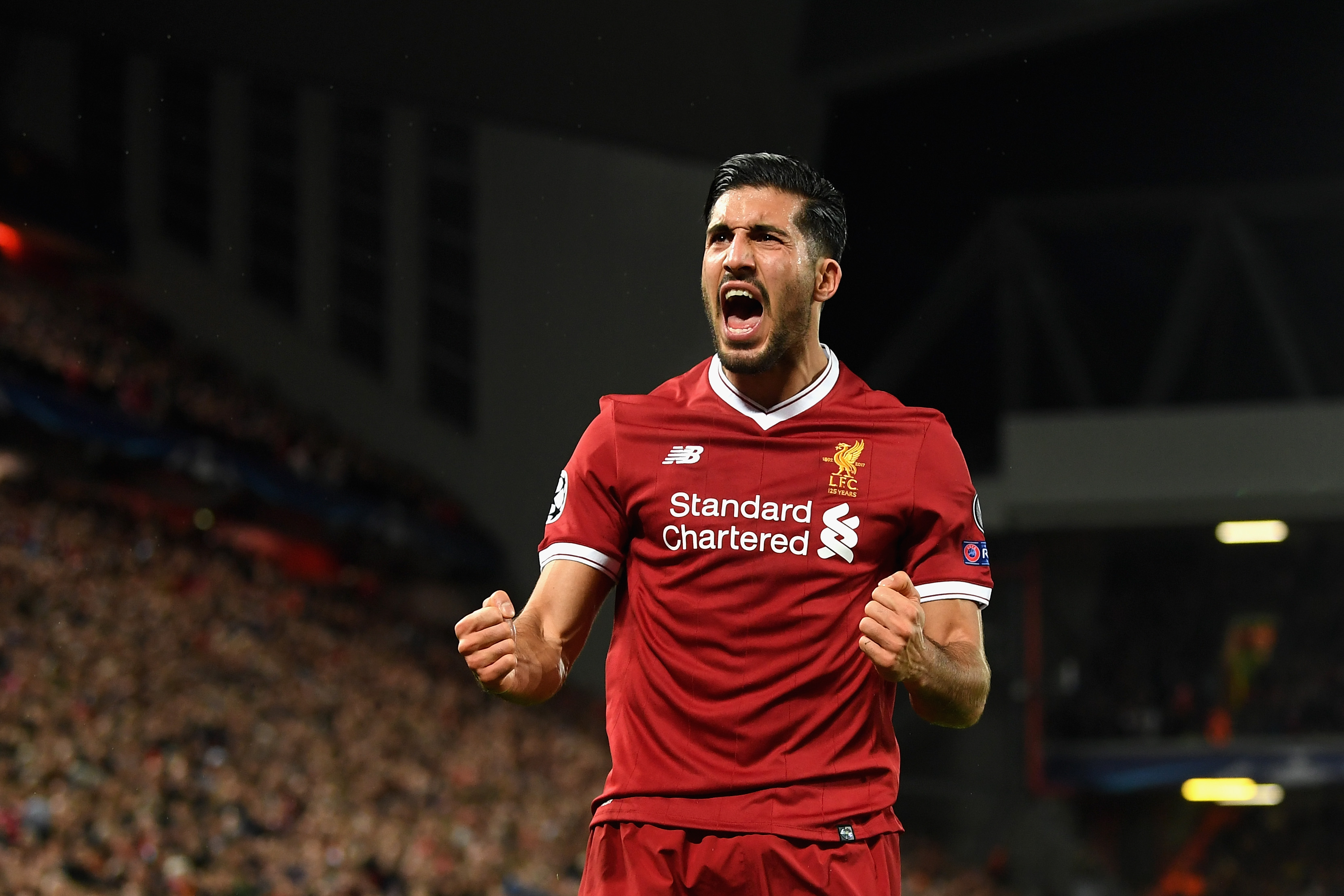 LIVERPOOL, ENGLAND - NOVEMBER 01:  Emre Can of Liverpool celebrates scoring his sides second goal during the UEFA Champions League group E match between Liverpool FC and NK Maribor at Anfield on November 1, 2017 in Liverpool, United Kingdom.  (Photo by Michael Regan/Getty Images)