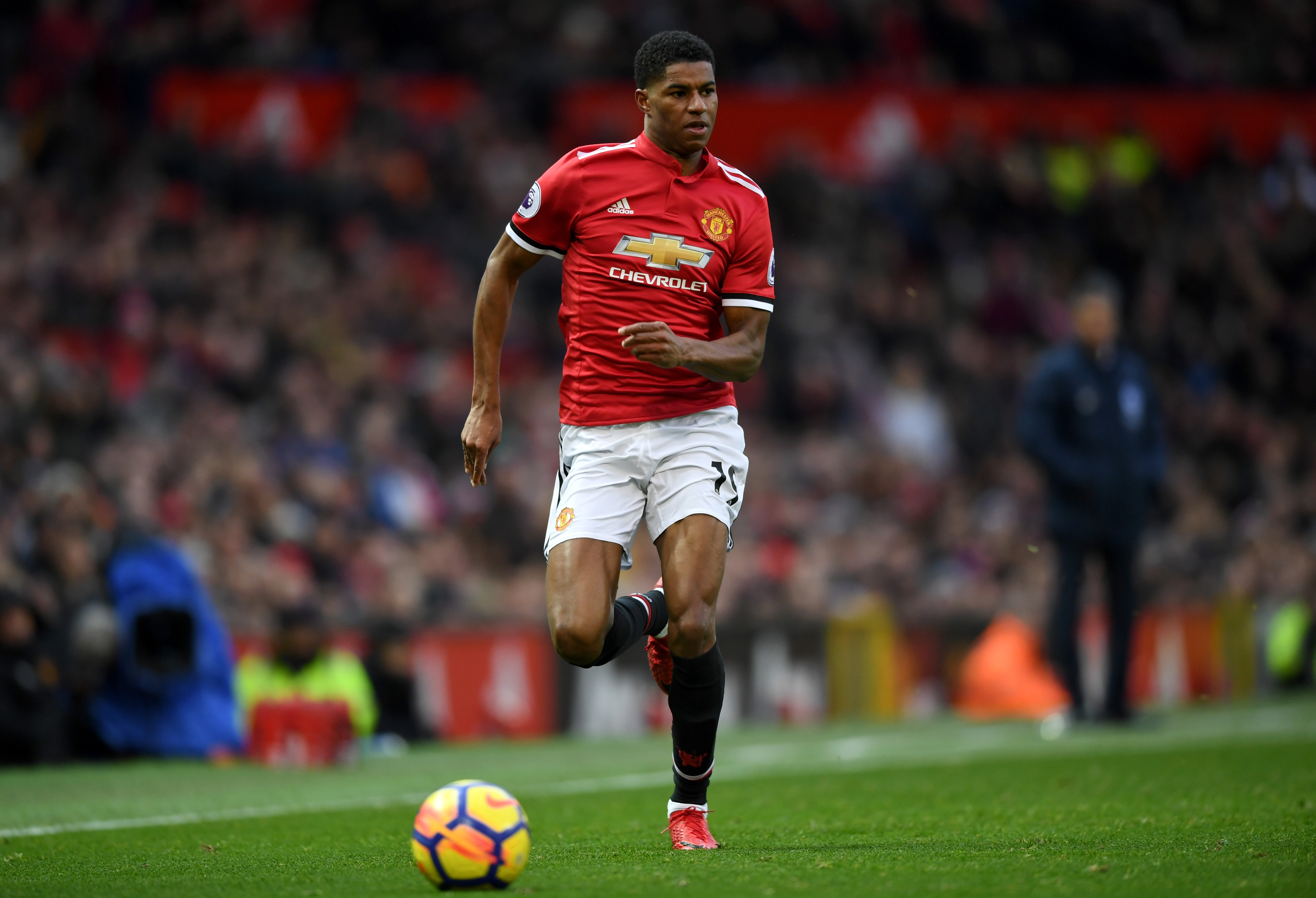 MANCHESTER, ENGLAND - NOVEMBER 25:  Marcus Rashford of Manchester United during the Premier League match between Manchester United and Brighton and Hove Albion at Old Trafford on November 25, 2017 in Manchester, England.  (Photo by Gareth Copley/Getty Images)