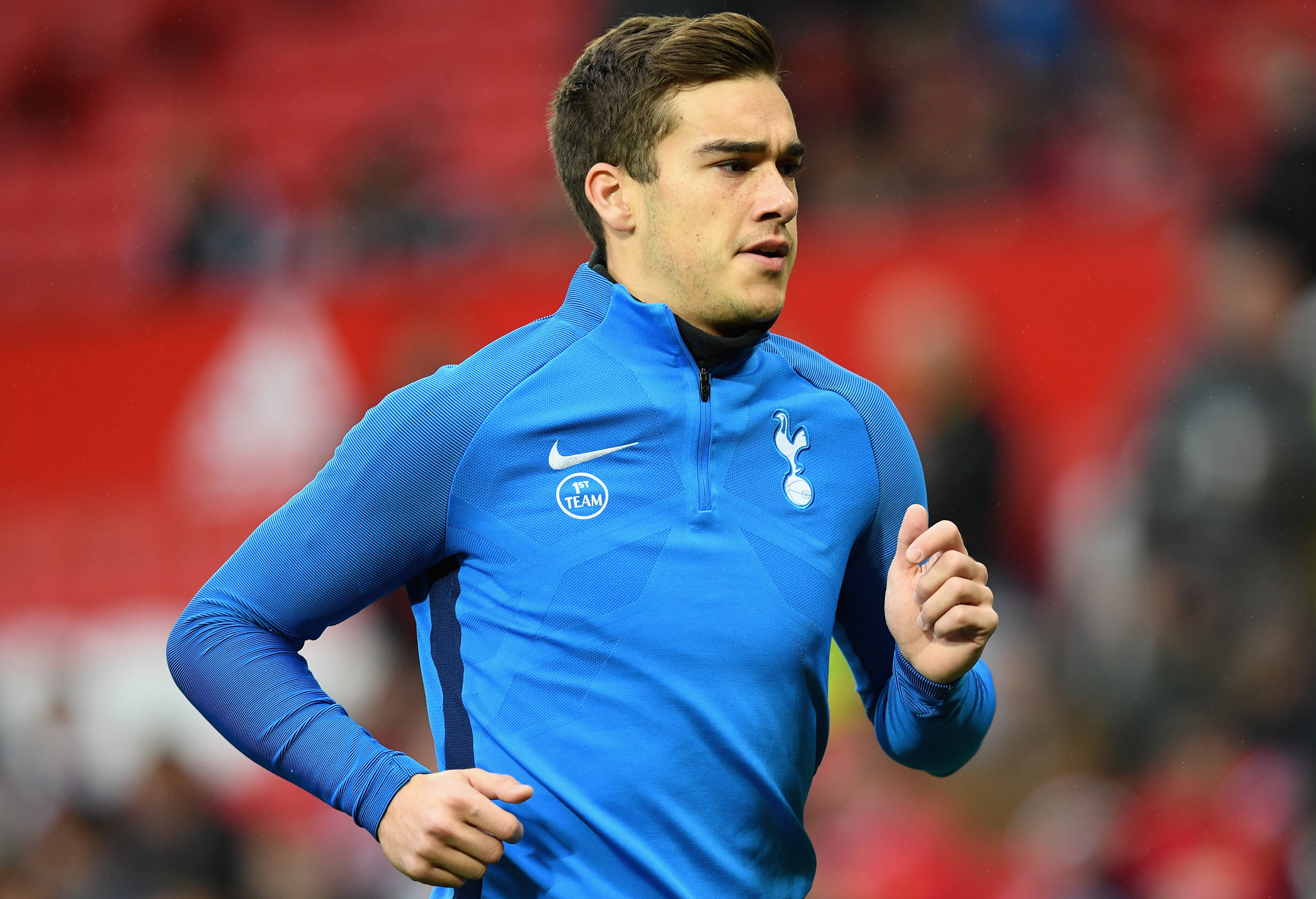 MANCHESTER, UNITED KINGDOM - OCTOBER 28: Harry Winks of Tottenham Hotspur warms up prior to the Premier League match between Manchester United and Tottenham Hotspur at Old Trafford on October 28, 2017 in Manchester, England.  (Photo by Michael Regan/Getty Images)