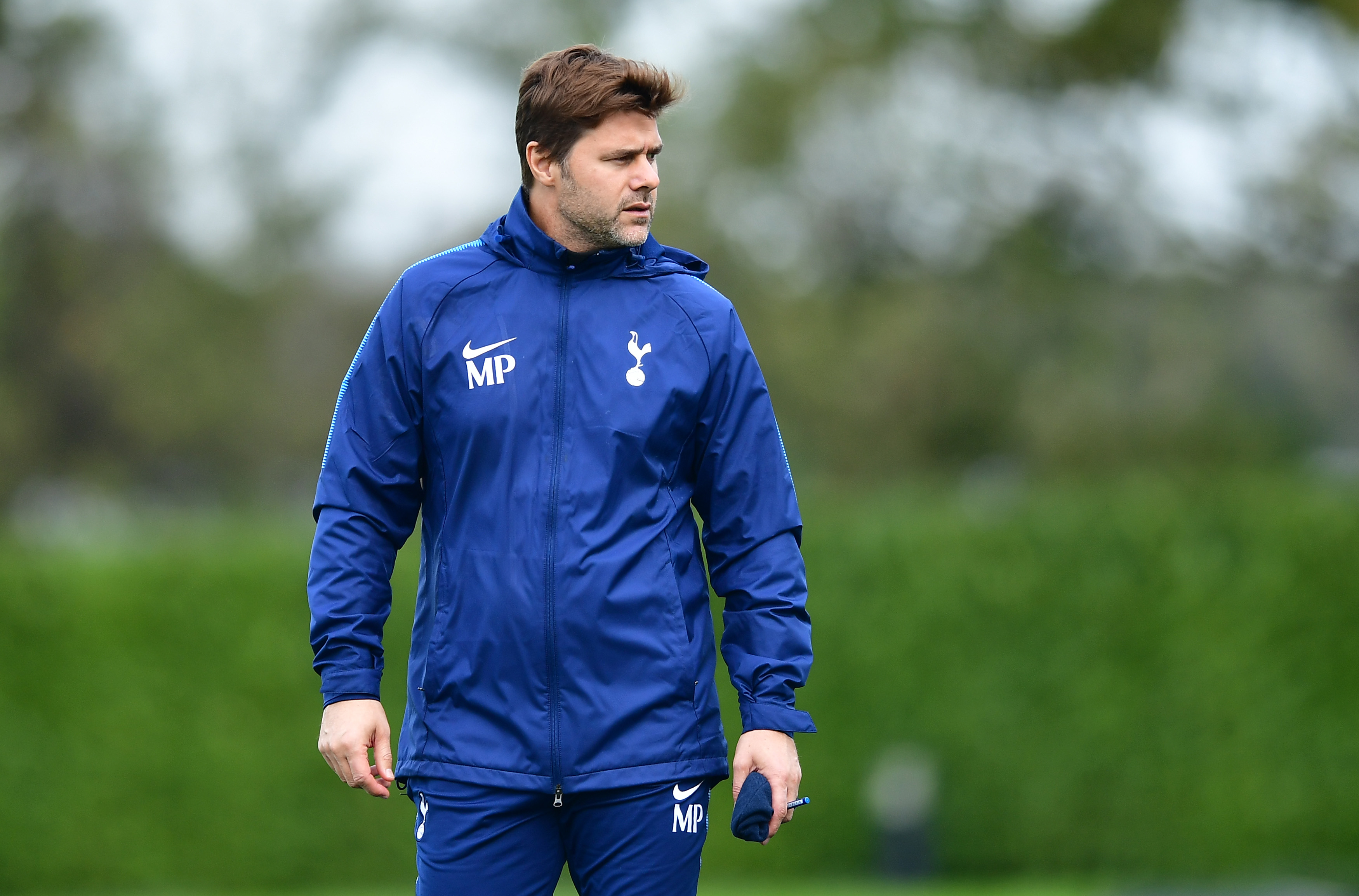 ENFIELD, ENGLAND - OCTOBER 31: Mauricio Pochettino, manager of Tottenham Hotspur looks on during a Tottenham Hotspur training session ahead of their UEFA Champions League Group H match against Real Madrid on October 31, 2017 in Enfield, England. (Photo by Alex Broadway/Getty Images)