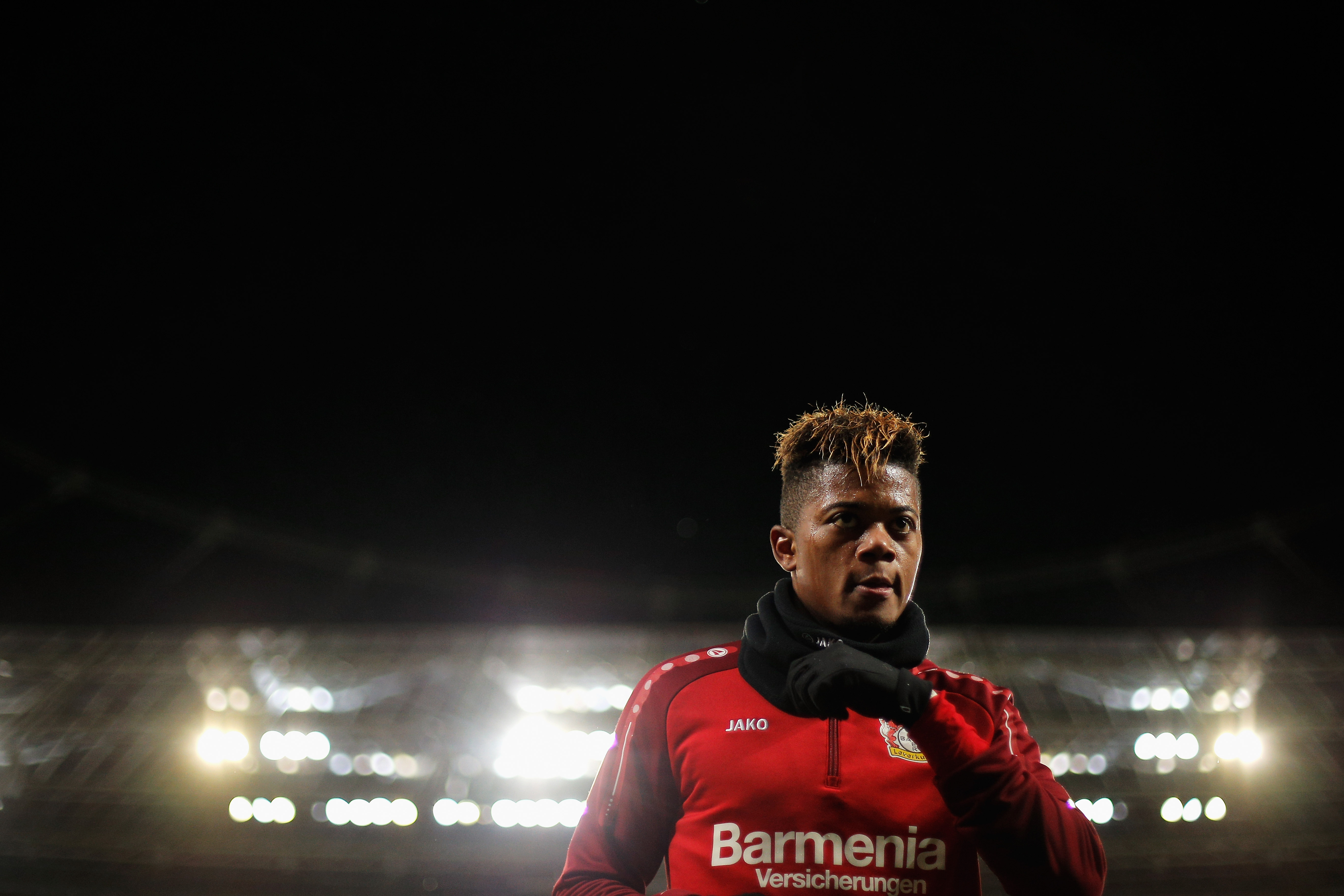 LEVERKUSEN, GERMANY - DECEMBER 13:  Leon Bailey of Bayer 04 Leverkusen looks on prior to the Bundesliga match between Bayer 04 Leverkusen and SV Werder Bremen at BayArena on December 13, 2017 in Leverkusen, Germany.  (Photo by Dean Mouhtaropoulos/Bongarts/Getty Images)