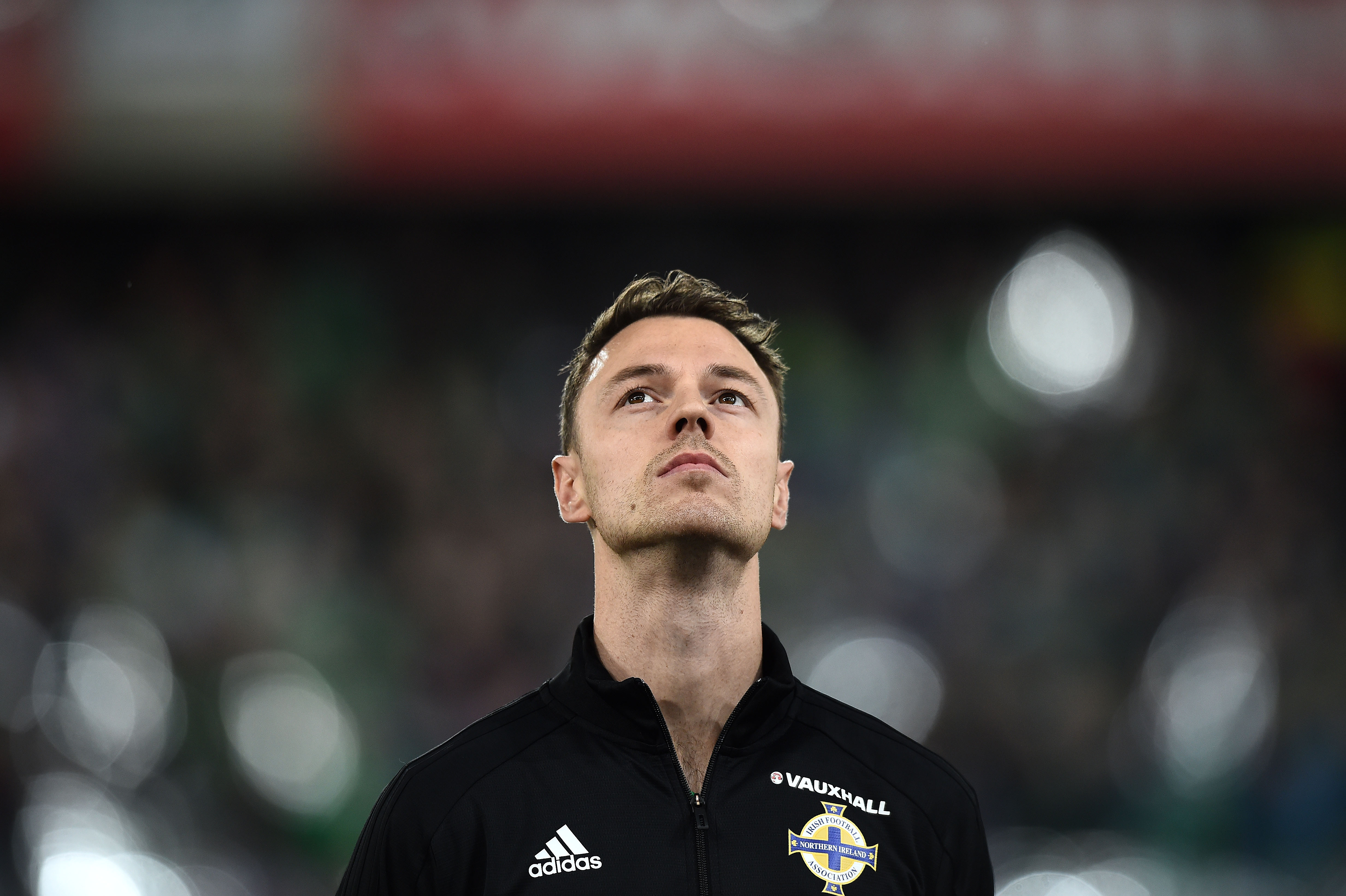 BELFAST, NORTHERN IRELAND - NOVEMBER 09: Jonny Evans of Northern Ireland during the FIFA 2018 World Cup Qualifier Play-Off first leg between Northern Ireland and Switzerland at Windsor Park on November 9, 2017 in Belfast, Northern Ireland. (Photo by Charles McQuillan/Getty Images)