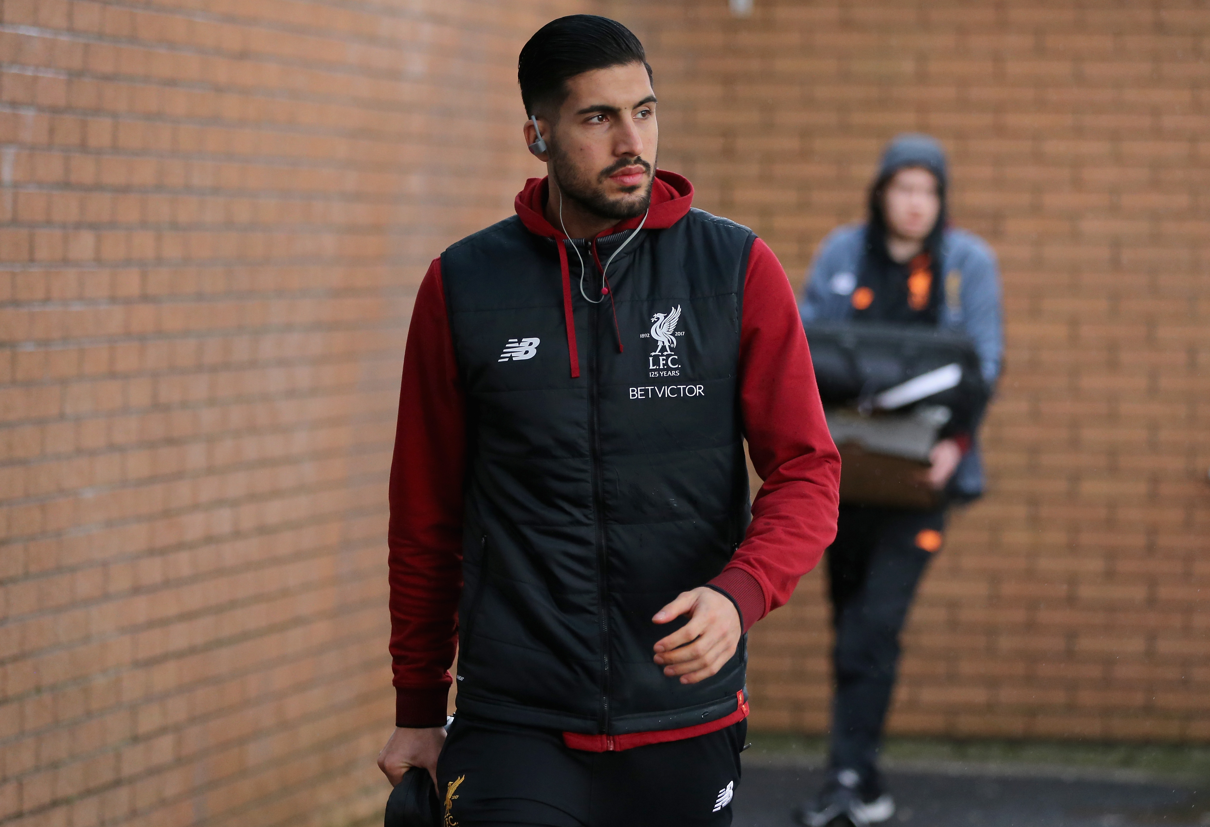 BURNLEY, ENGLAND - JANUARY 01: Emre Can of Liverpool arrives at the stadium prior to the Premier League match between Burnley and Liverpool at Turf Moor on January 1, 2018 in Burnley, England.  (Photo by Nigel Roddis/Getty Images)