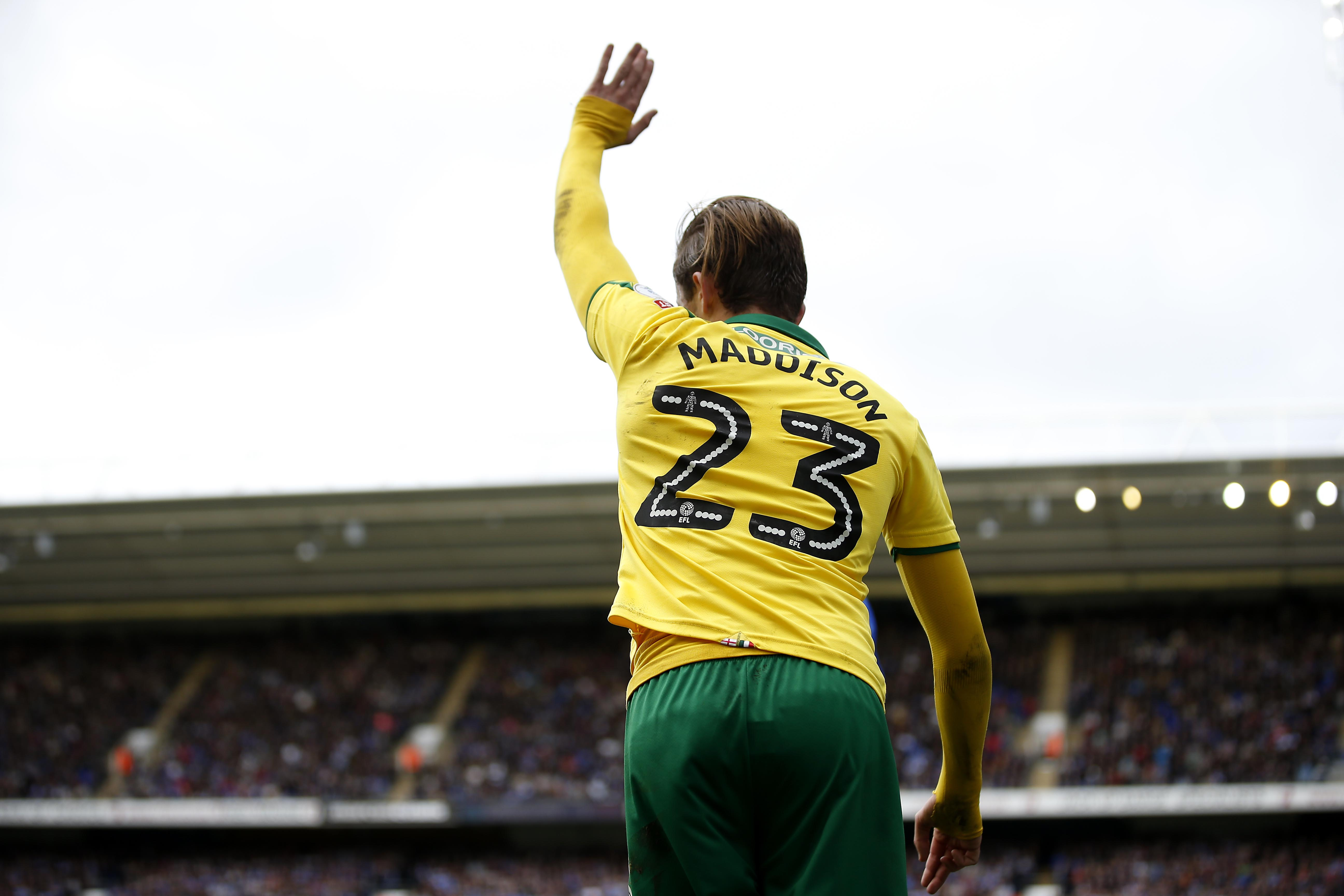 IPSWICH, ENGLAND - OCTOBER 22:  James Maddison of Norwich City during the Sky Bet Championship match between Ipswich Town and Norwich City at Portman Road on October 22, 2017 in Ipswich, England. (Photo by Stephen Pond/Getty Images)