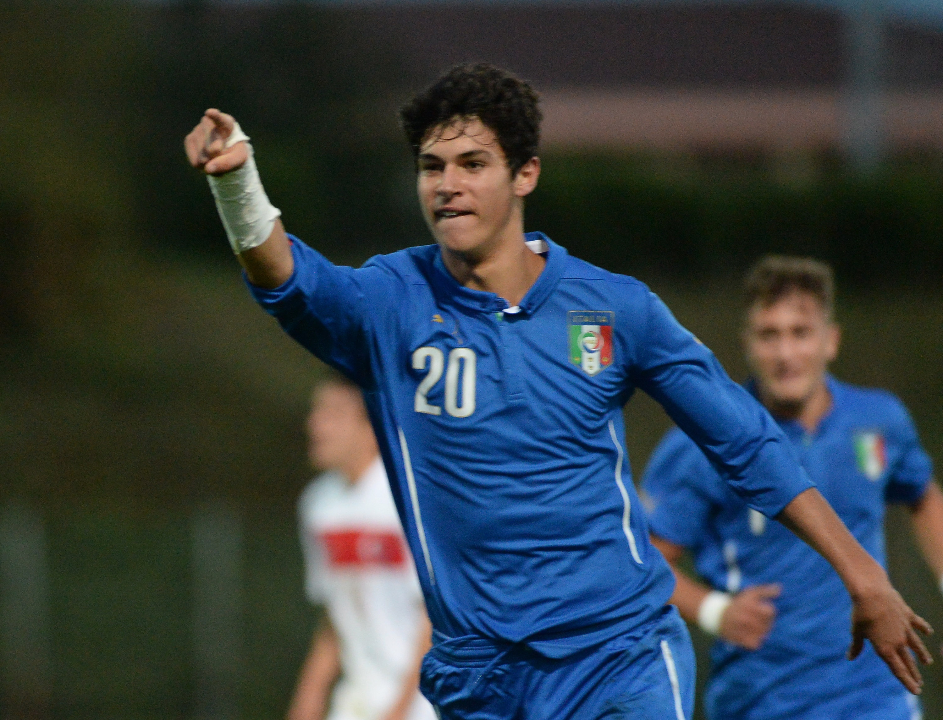 ODERZO, ITALY - OCTOBER 20:  Pietro Pellegri of Italy U16 celebrates after scoring his opening goal during the international friendly match between Italy U16 and Turkey U16 at Stadio Opitergium on October 20, 2015 in Oderzo, Italy.  (Photo by Dino Panato/Getty Images)