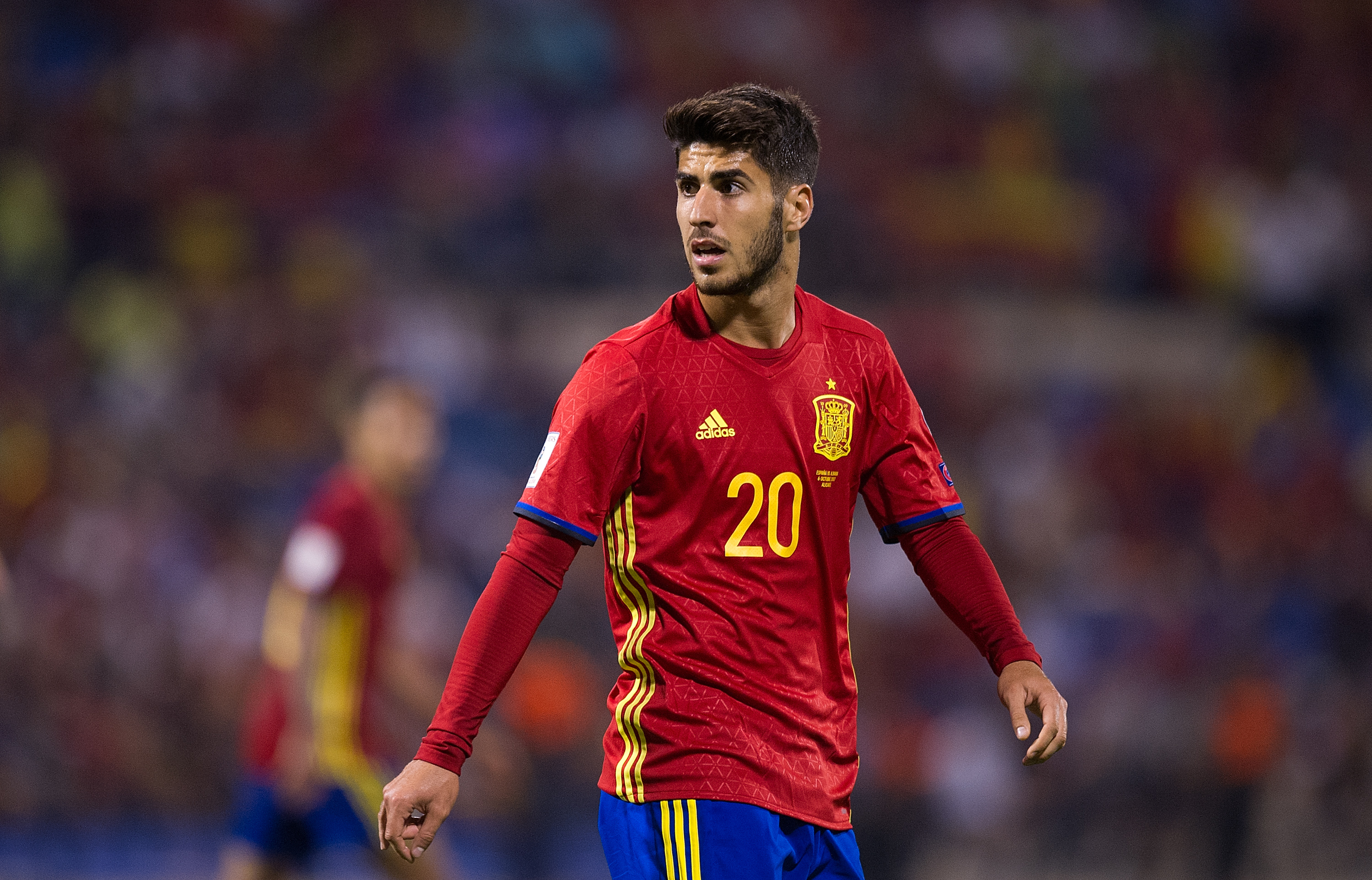 ALICANTE, SPAIN - OCTOBER 06: Marco Asensio of Spain looks on during the FIFA 2018 World Cup Qualifier between Spain and Albania at Estadio Jose Rico Perez on October 6, 2017 in Alicante, Spain. (Photo by Denis Doyle/Getty Images)