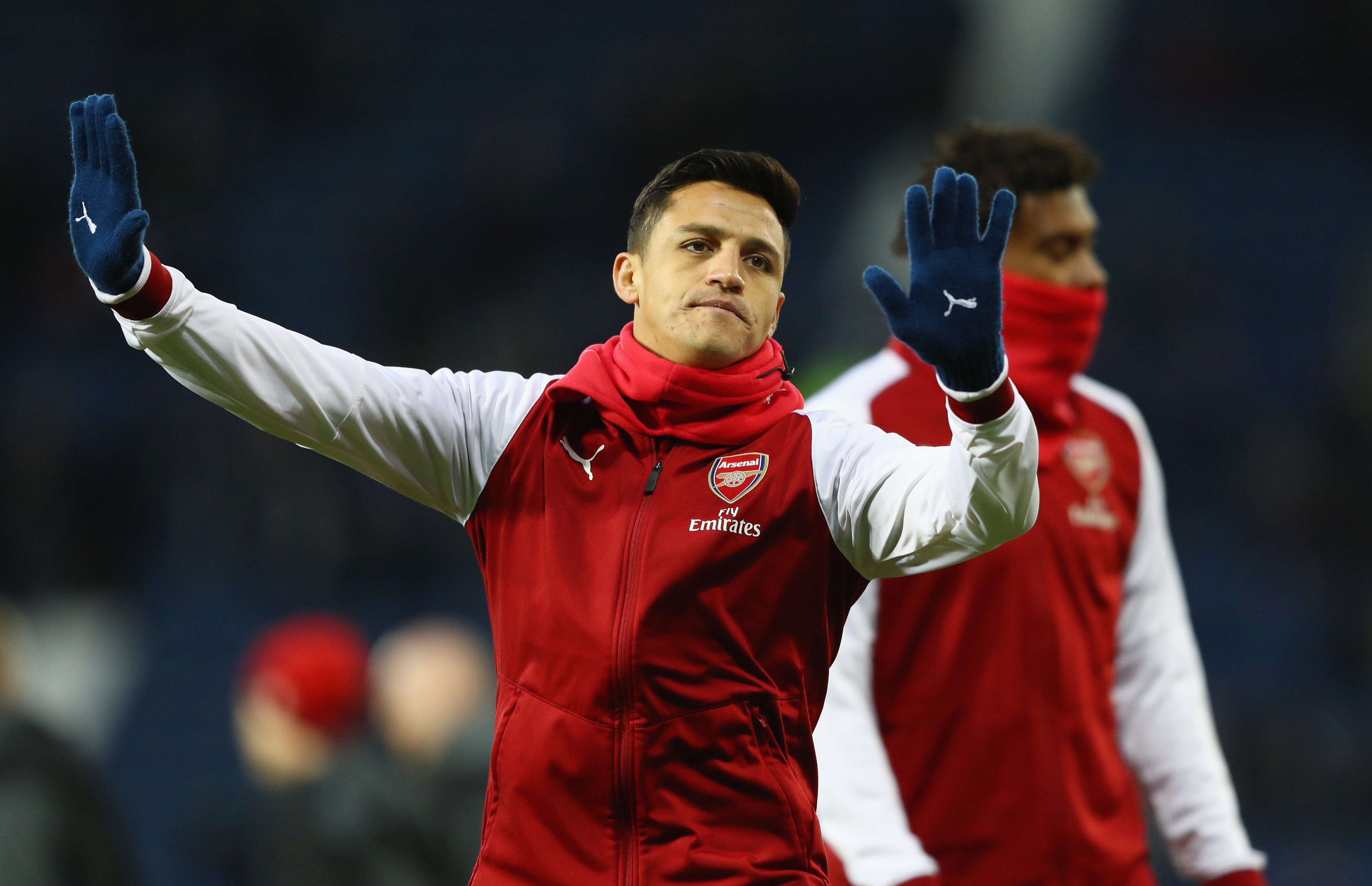 WEST BROMWICH, ENGLAND - DECEMBER 31:  Alexis Sanchez of Arsenal gestures prior to the Premier League match between West Bromwich Albion and Arsenal at The Hawthorns on December 31, 2017 in West Bromwich, England.  (Photo by Michael Steele/Getty Images)