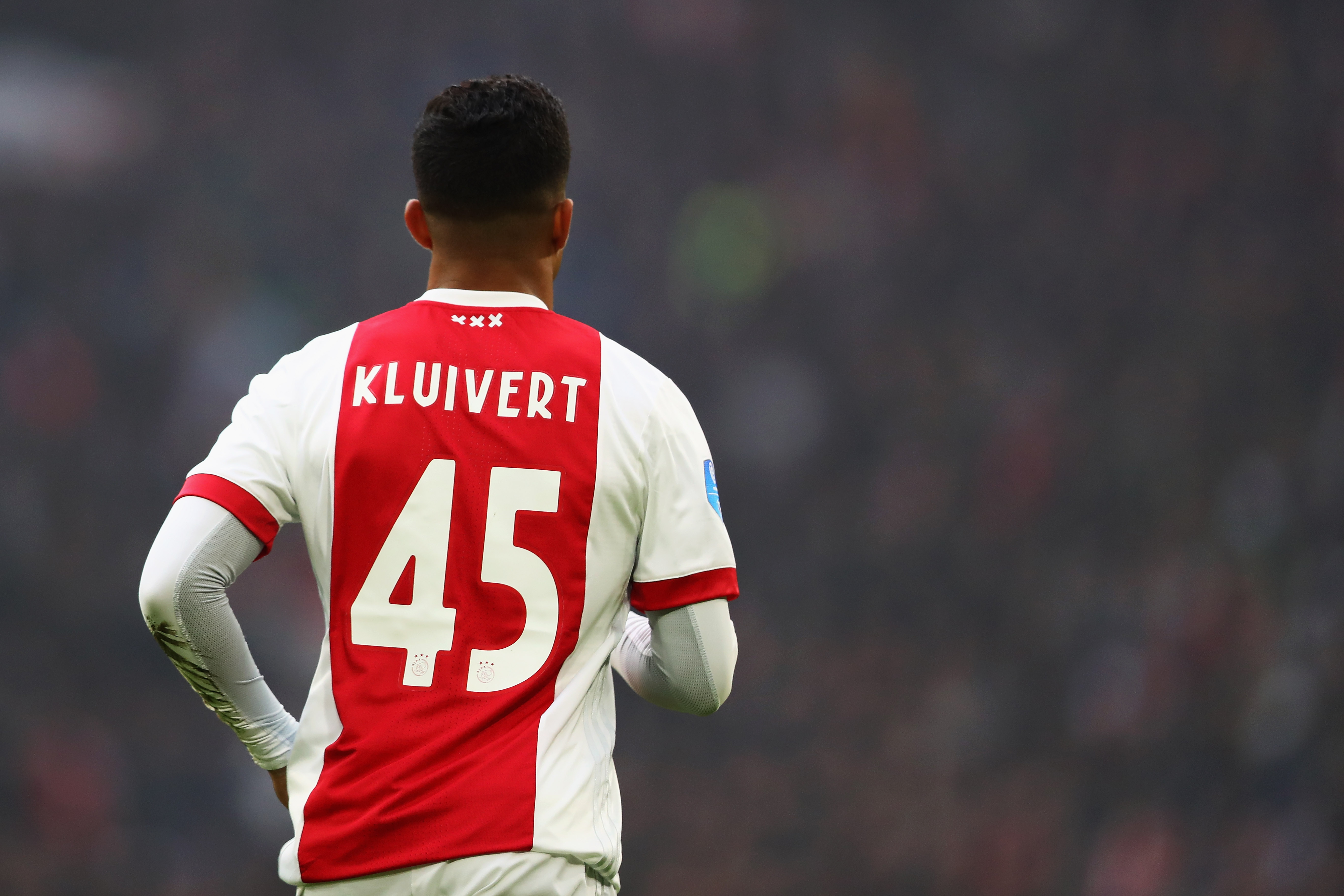 AMSTERDAM, NETHERLANDS - JANUARY 21:  Justin Kluivert of Ajax in action during the Dutch Eredivisie match between Ajax Amsterdam and Feyenoord at Amsterdam ArenA on January 21, 2018 in Amsterdam, Netherlands.  (Photo by Dean Mouhtaropoulos/Getty Images)