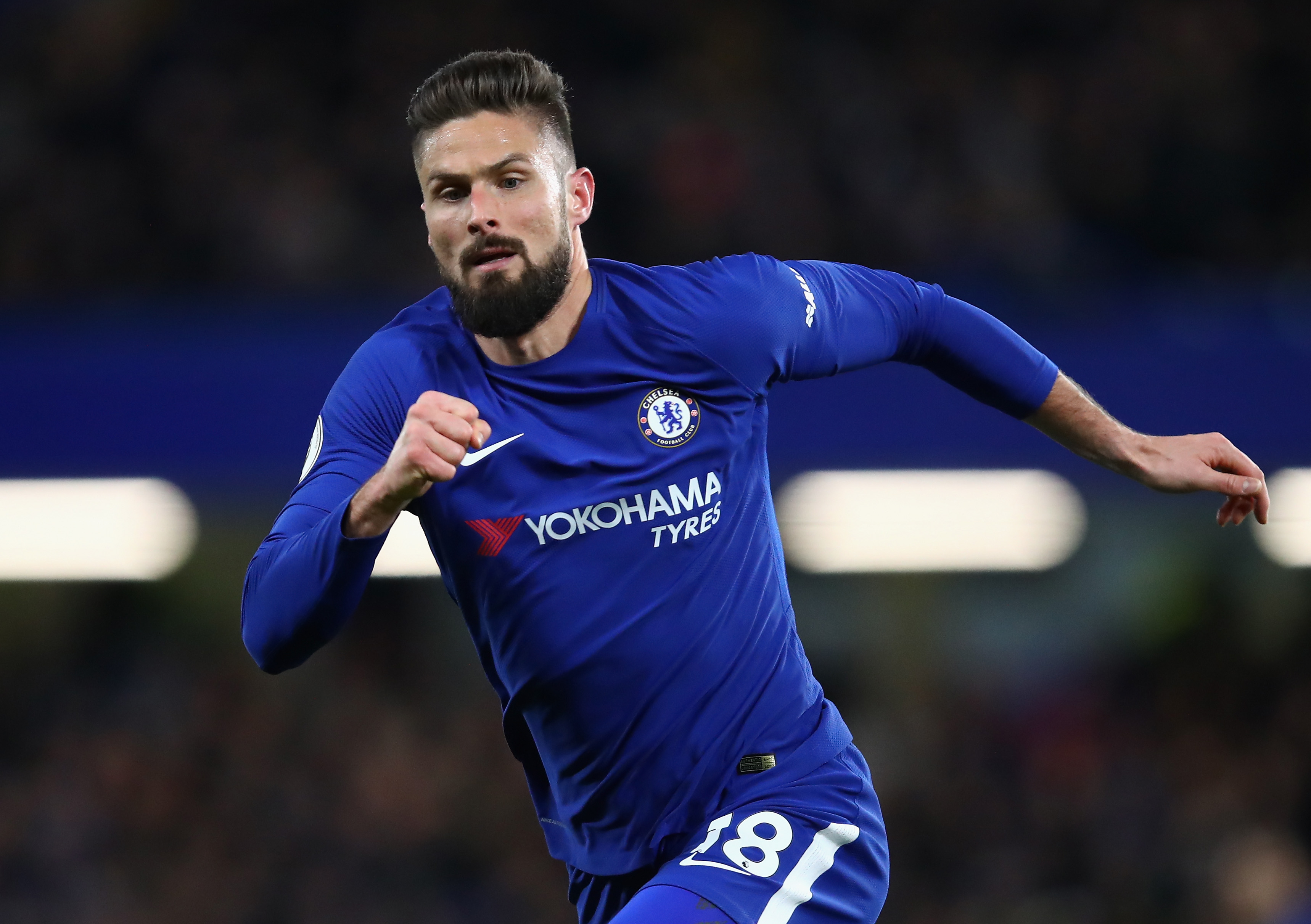 LONDON, ENGLAND - FEBRUARY 12:  Olivier Giroud of Chelsea looks on during the Premier League match between Chelsea and West Bromwich Albion at Stamford Bridge on February 12, 2018 in London, England.  (Photo by Julian Finney/Getty Images)