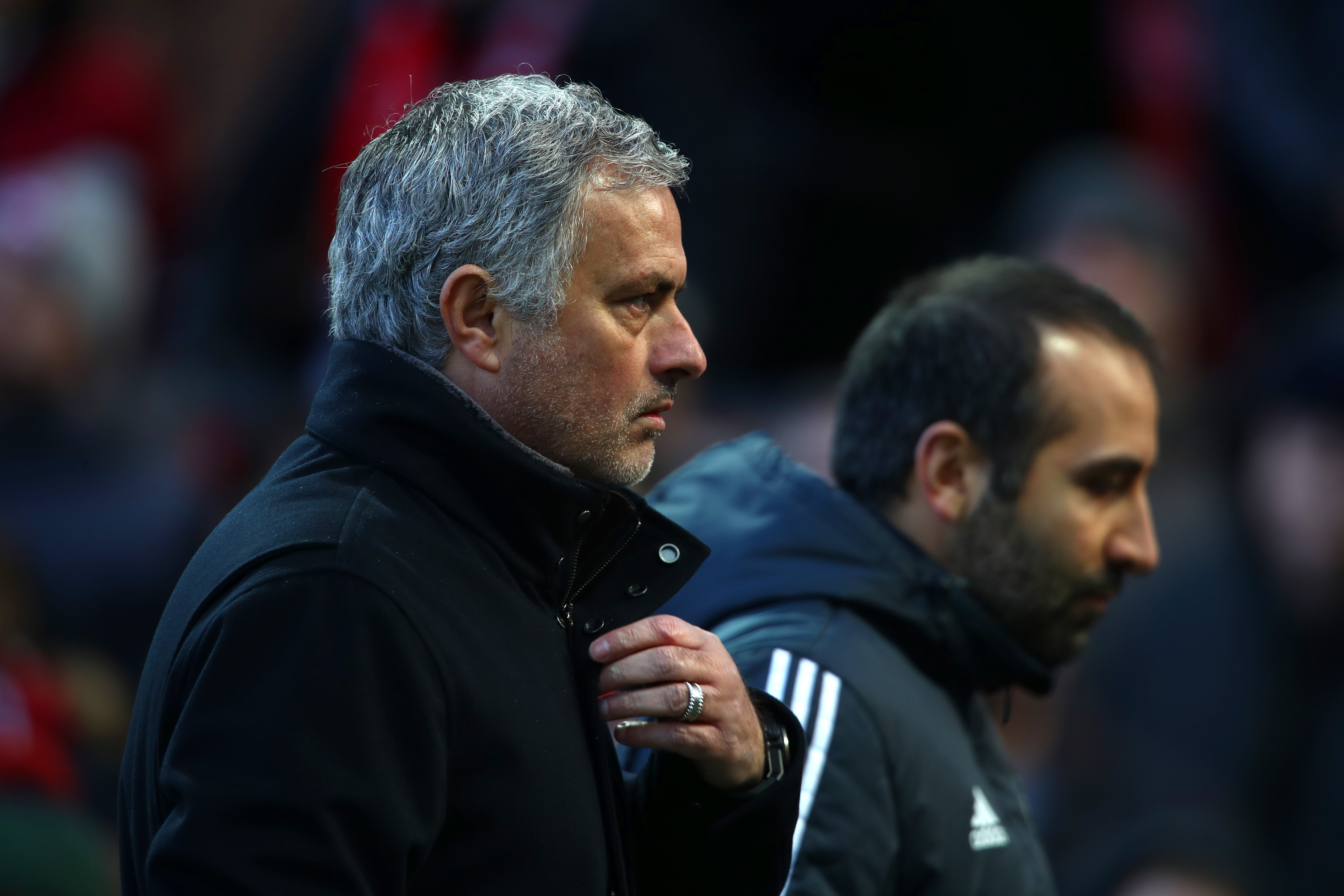 MANCHESTER, ENGLAND - FEBRUARY 25:  Jose Mourinho, Manager of Manchester United during the Premier League match between Manchester United and Chelsea at Old Trafford on February 25, 2018 in Manchester, England.  (Photo by Clive Brunskill/Getty Images)