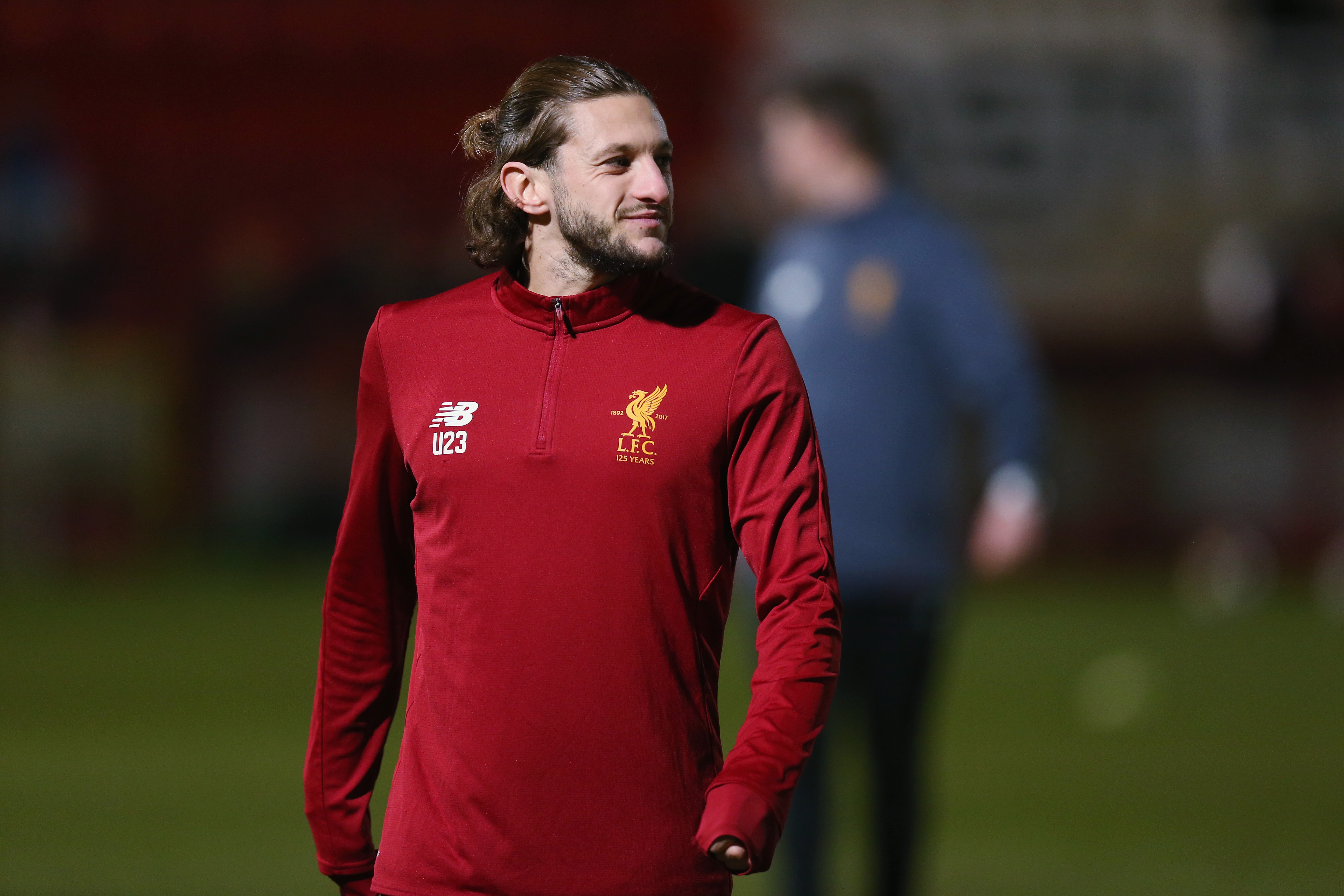 STEVENAGE, ENGLAND - FEBRUARY 05:  Adam Lallana of Liverpool warms up prior to the Premier League 2 match between Tottenham Hotspur and Liverpool at The Lamex Stadium on February 5, 2018 in Stevenage, England.  (Photo by Alex Morton/Getty Images)