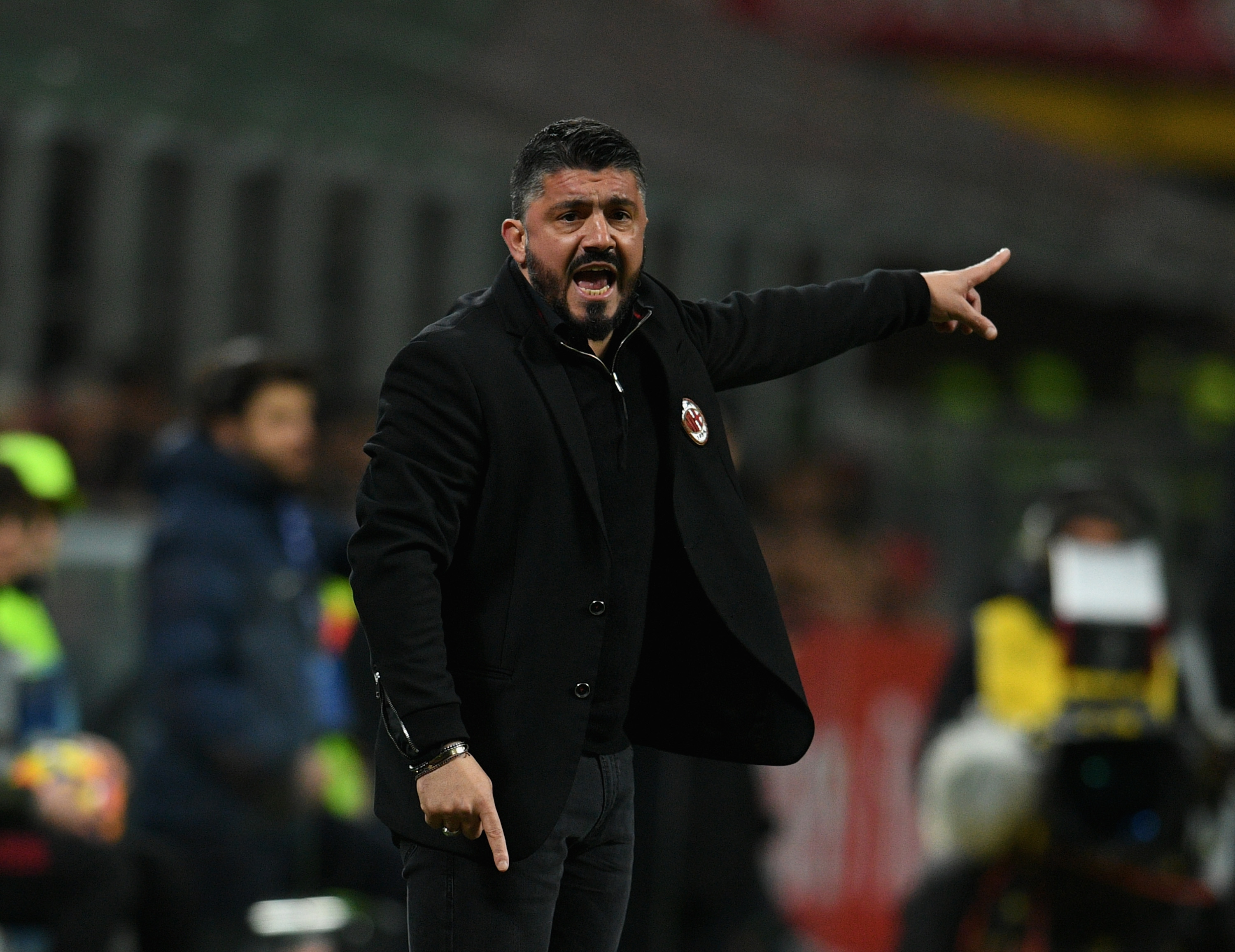 MILAN, ITALY - FEBRUARY 18:  Head coach AC Milan Gennaro Gattuso reacts during the serie A match between AC Milan and UC Sampdoria at Stadio Giuseppe Meazza on February 18, 2018 in Milan, Italy.  (Photo by Claudio Villa/Getty Images)