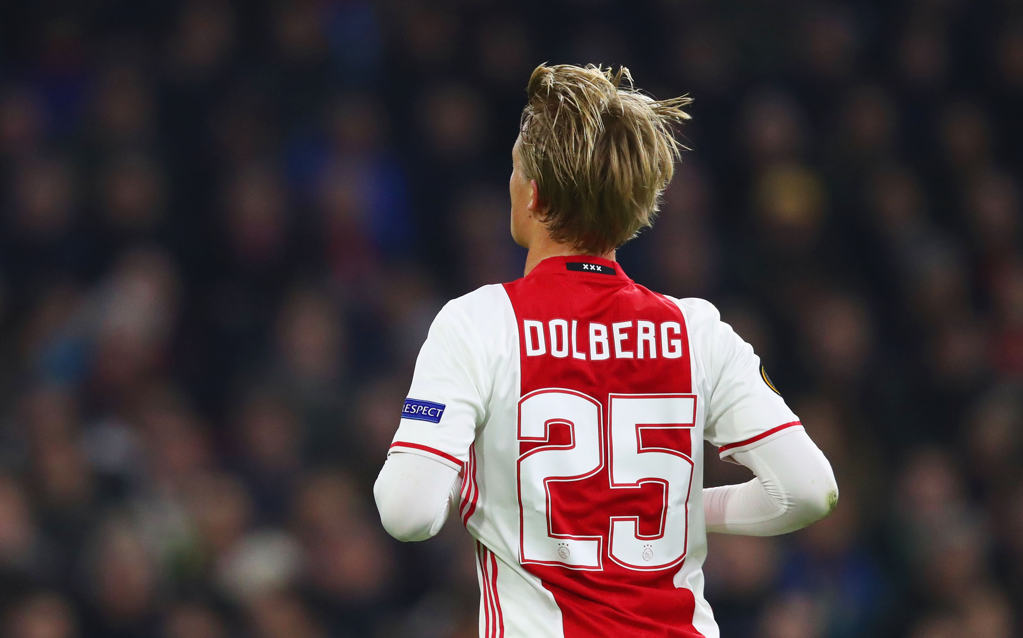 AMSTERDAM, NETHERLANDS - FEBRUARY 23:  Kasper Dolberg of Ajax in action during the UEFA Europa League Round of 32 second leg match between Ajax Amsterdam and Legia Warszawa at Amsterdam Arena on February 23, 2017 in Amsterdam, Netherlands.  (Photo by Dean Mouhtaropoulos/Getty Images)