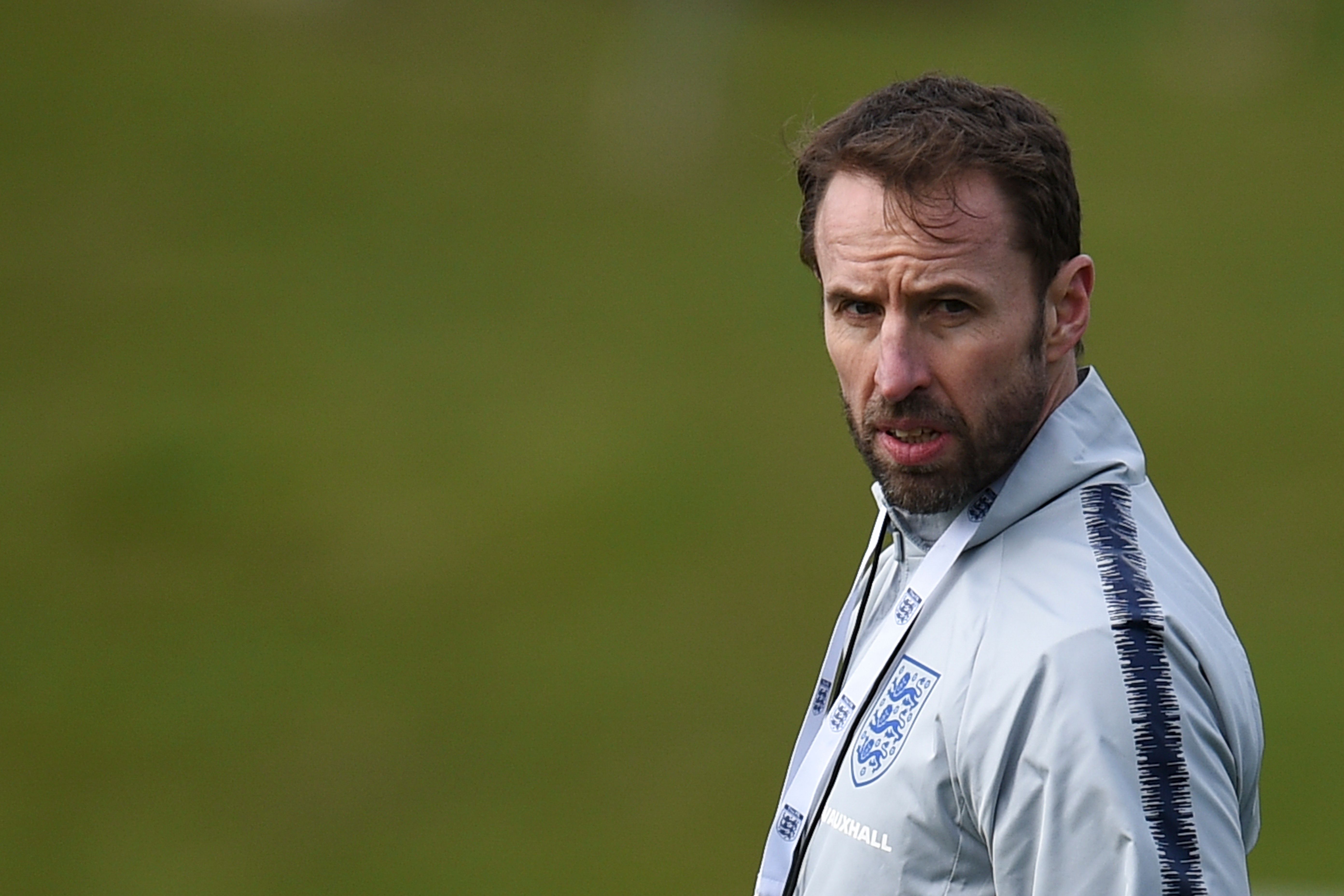 England's manager Gareth Southgate attends a training session at St George's Park in Burton-on-Trent on March 20, 2018, ahead of their international friendly football matches against the Netherlands on March 23 and Italy on March 27. / AFP PHOTO / Oli SCARFF / NOT FOR MARKETING OR ADVERTISING USE / RESTRICTED TO EDITORIAL USE         (Photo credit should read OLI SCARFF/AFP/Getty Images)