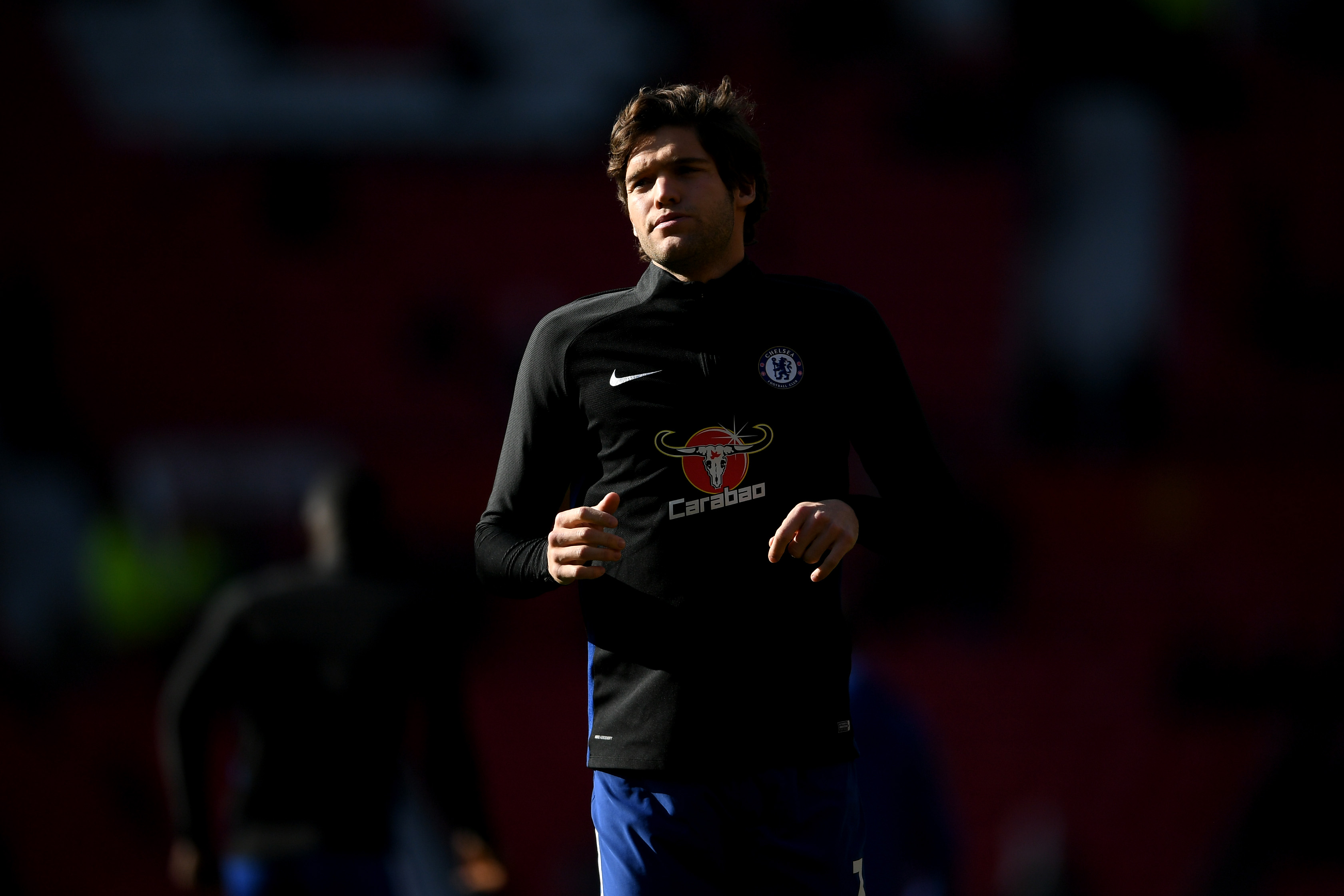 MANCHESTER, ENGLAND - FEBRUARY 25:  Marcos Alonso of Chelsea warms up the Premier League match between Manchester United and Chelsea at Old Trafford on February 25, 2018 in Manchester, England.  (Photo by Laurence Griffiths/Getty Images)