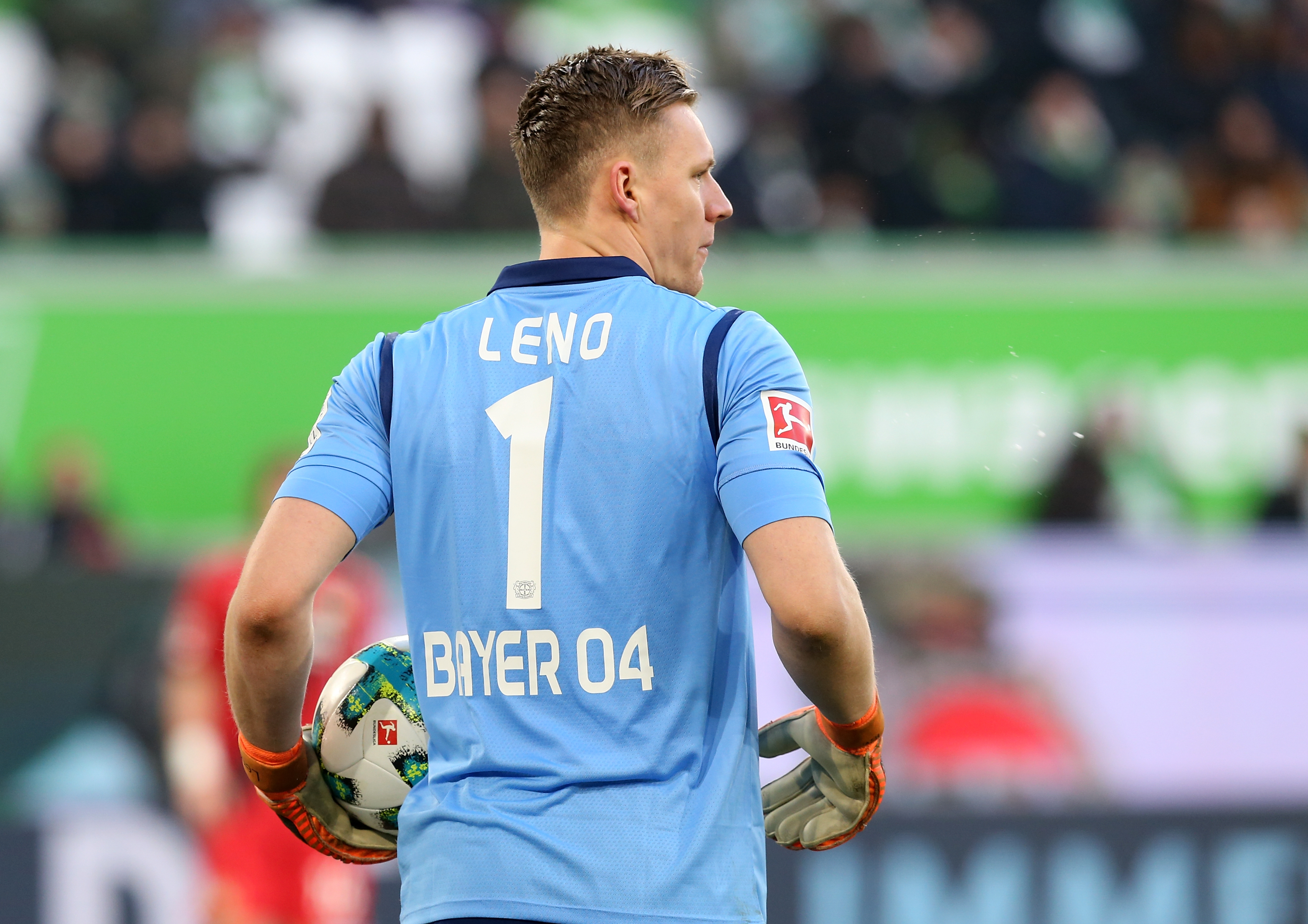 WOLFSBURG, GERMANY - MARCH 03:  Goalkeeper Bernd Leno of Leverkusen looks on during the Bundesliga match between VfL Wolfsburg and Bayer 04 Leverkusen at Volkswagen Arena on March 3, 2018 in Wolfsburg, Germany.  (Photo by Matthias Kern/Bongarts/Getty Images)