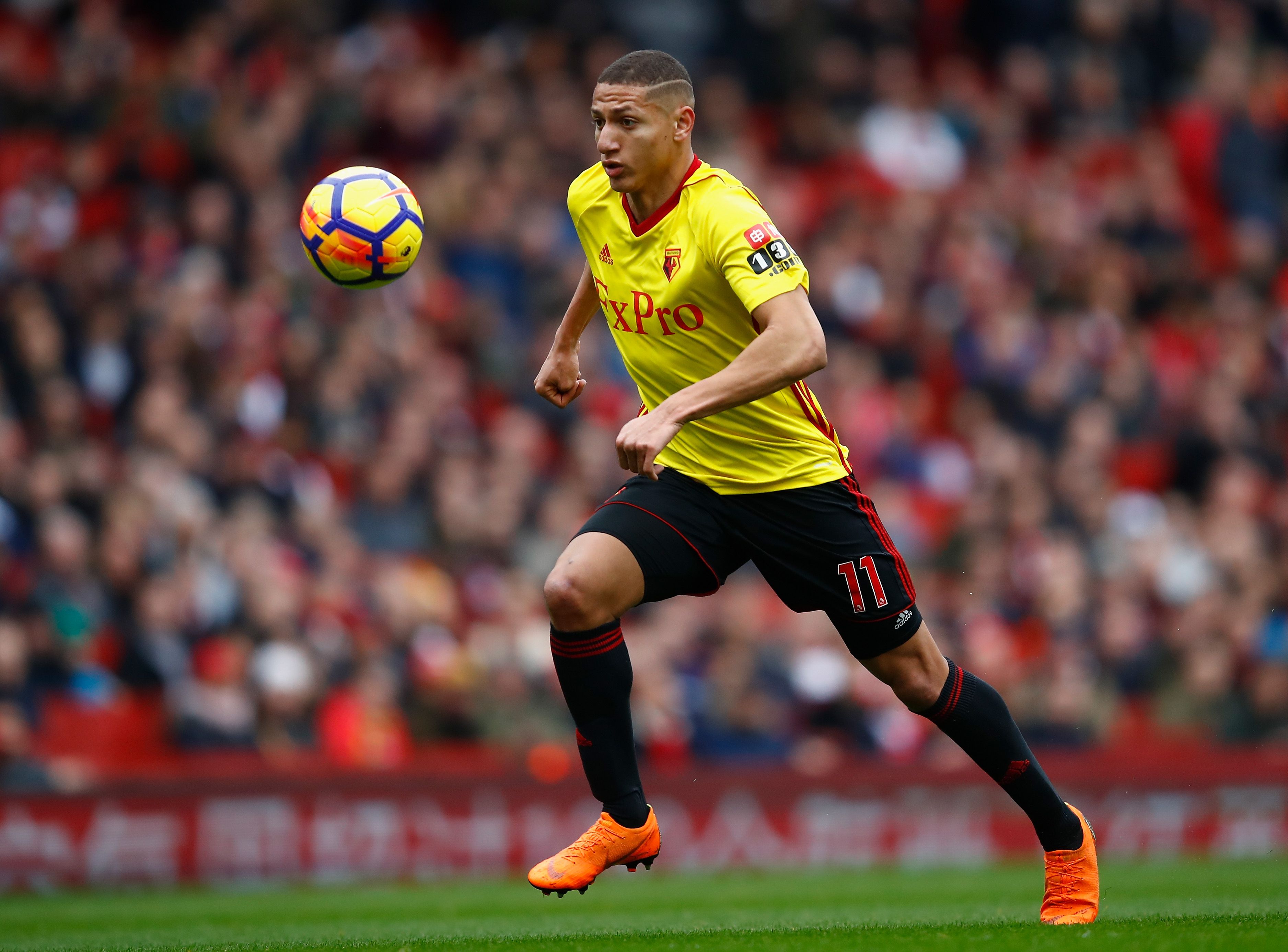 LONDON, ENGLAND - MARCH 11:  Richarlison of Watford in action during the Premier League match between Arsenal and Watford at Emirates Stadium on March 11, 2018 in London, England.  (Photo by Julian Finney/Getty Images)