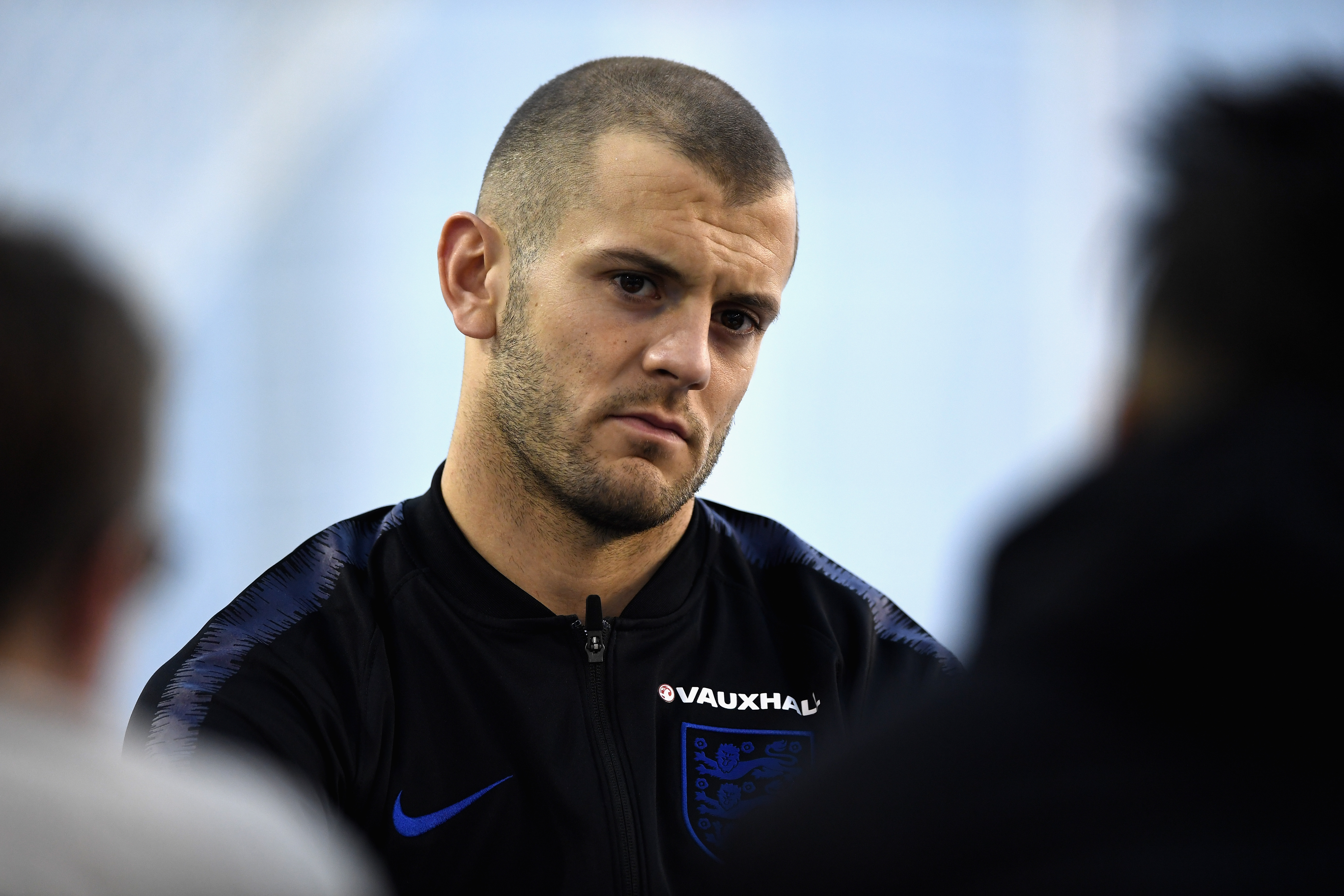 BURTON-UPON-TRENT, ENGLAND - MARCH 20:  Jack Wilshere speaks during an England press conference session at St Georges Park on March 20, 2018 in Burton-upon-Trent, England.  (Photo by Gareth Copley/Getty Images)