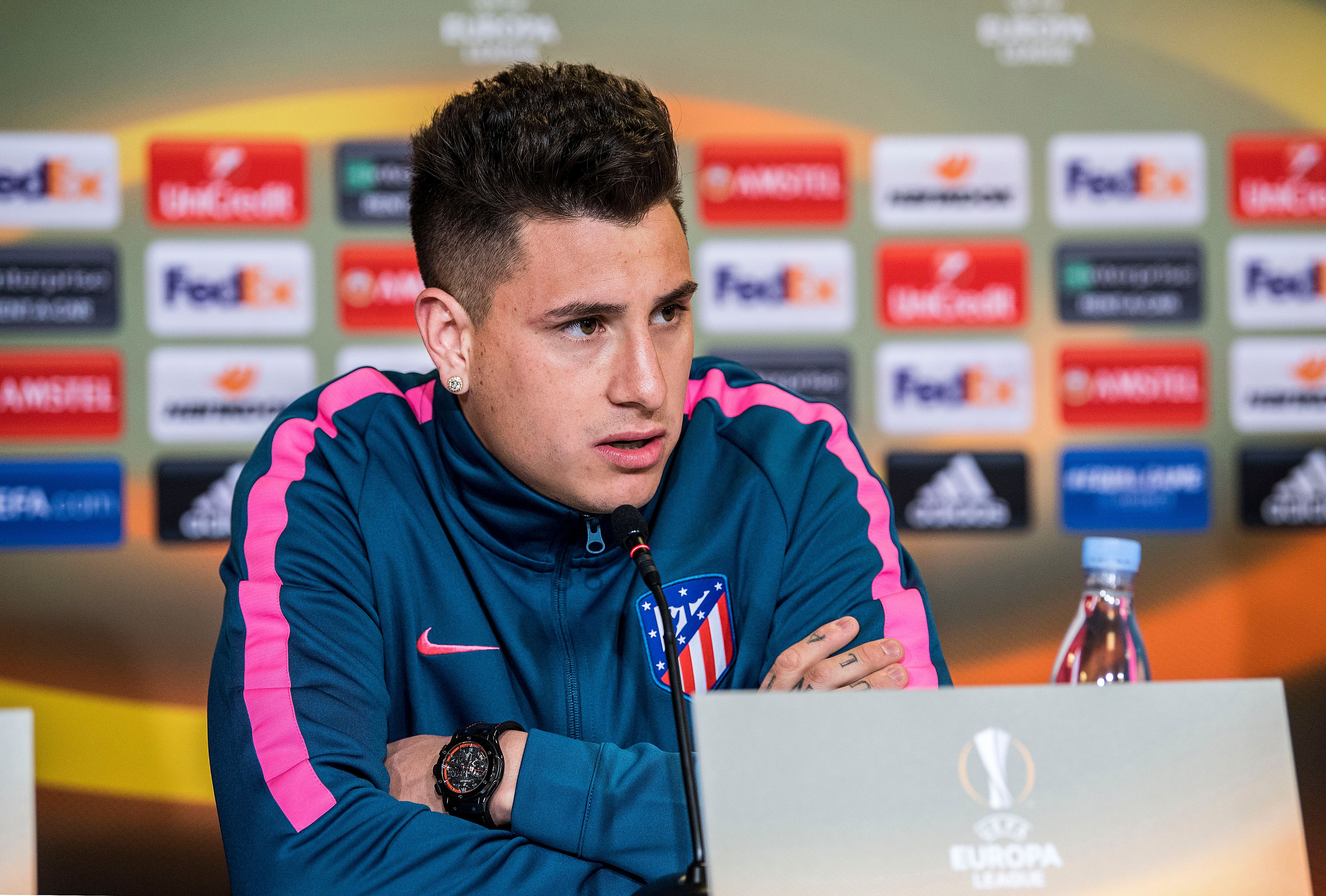 Atletico Madrid football club's Jose Gimenez speaks during a press conference on February 14, 2018 in Copenhagen, Denmark, on the eve of the UEFA Europa League round of 32 football match FC Copenhagen against Atletico Madrid.  / AFP PHOTO / SCANPIX DENMARK / Anders Kjaerbye / Denmark OUT        (Photo credit should read ANDERS KJAERBYE/AFP/Getty Images)