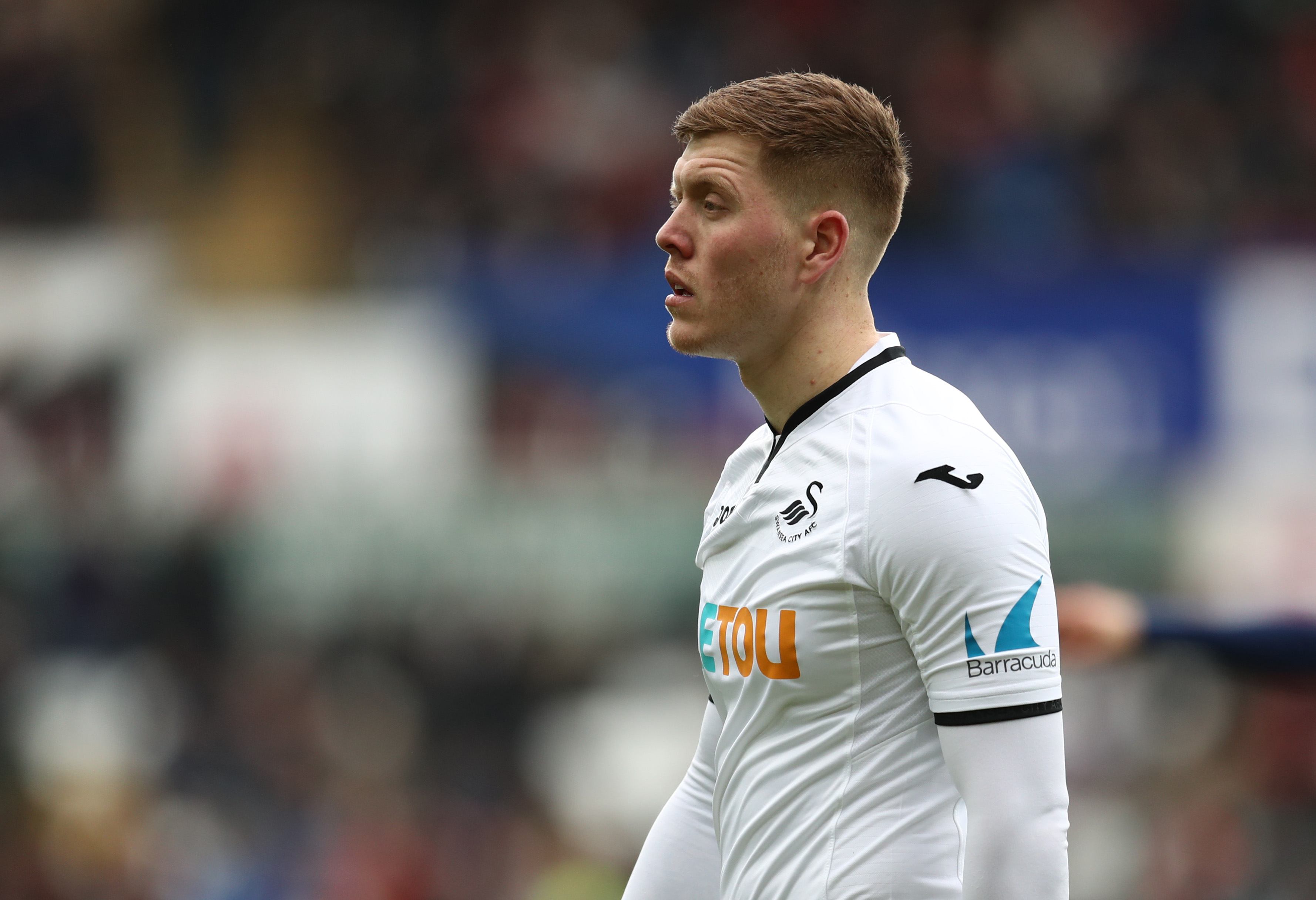 SWANSEA, WALES - MARCH 17: Alfie Mawson of Swansea City during The Emirates FA Cup Quarter Final match between Swansea City and Tottenham Hotspur at Liberty Stadium on March 17, 2018 in Swansea, Wales. (Photo by Catherine Ivill/Getty Images)