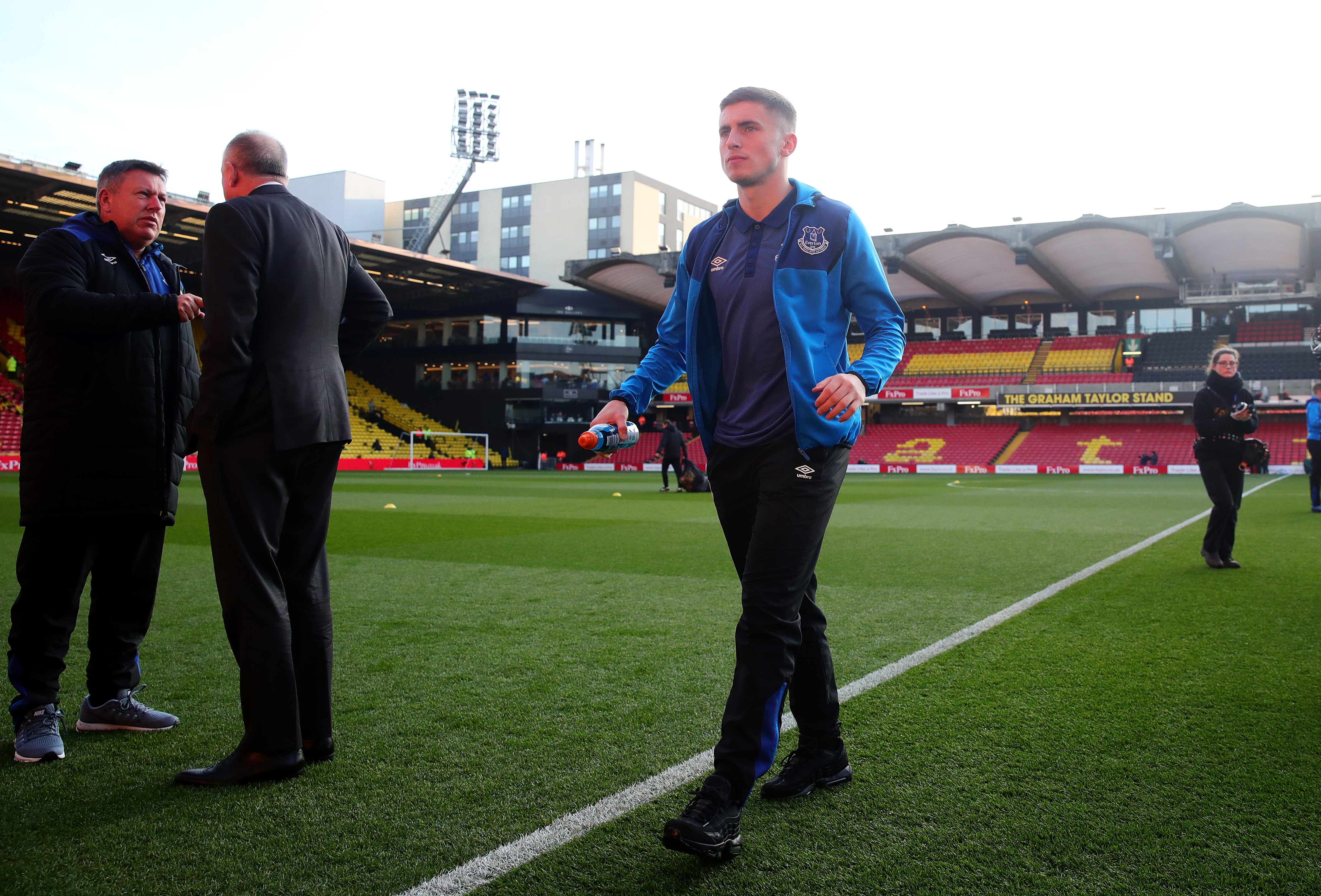 WATFORD, ENGLAND - FEBRUARY 24:  Jonjoe Kenny of Everton arrives ahead of the Premier League match between Watford and Everton at Vicarage Road on February 24, 2018 in Watford, England.  (Photo by Chris Brunskill/Getty Images)