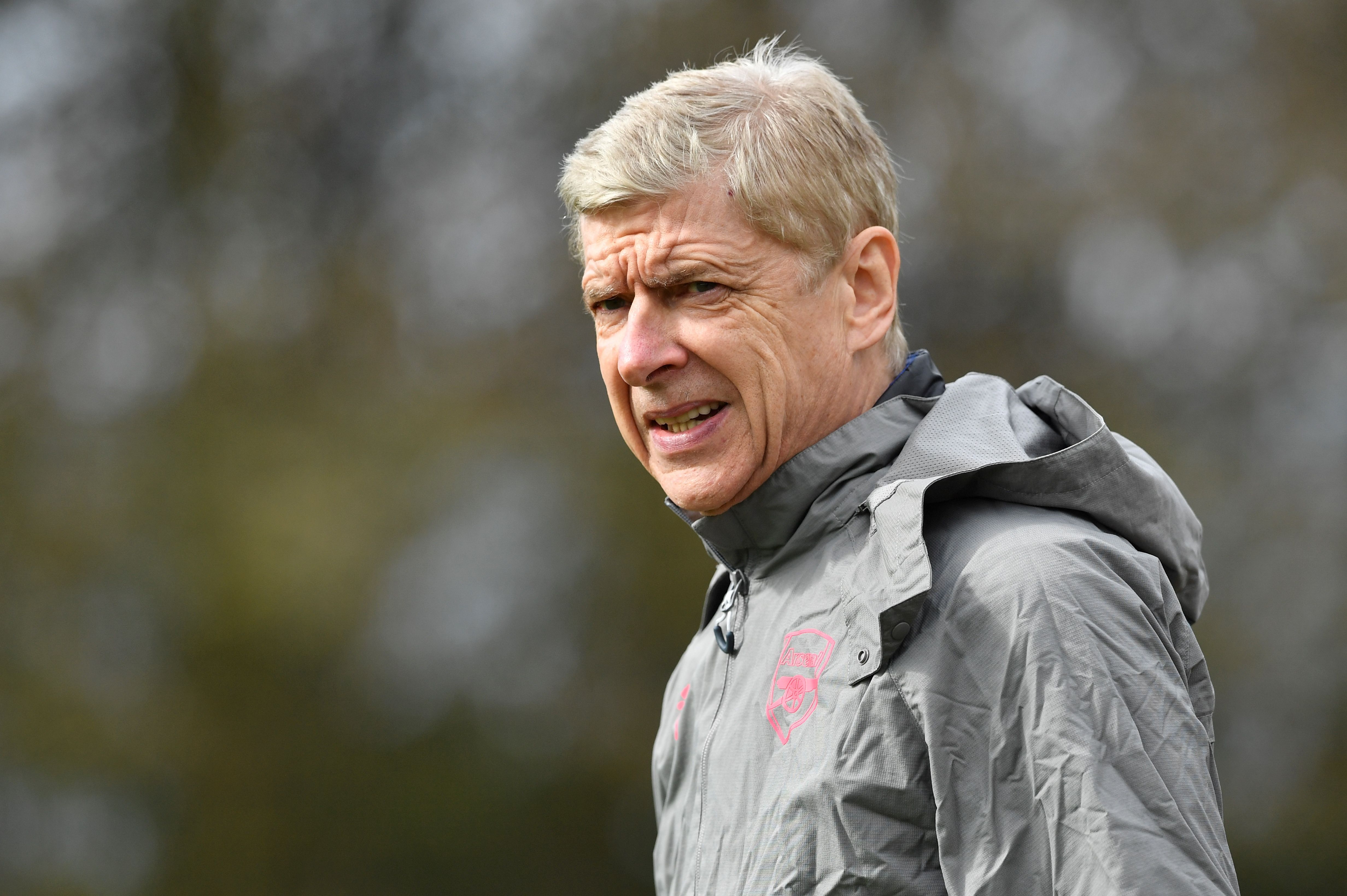 Arsenal's French manager Arsene Wenger attends a training session on the eve of their UEFA Europa League first leg quarter-final football match against CSKA Moscow at Arsenal's London Colney training ground on April 4, 2018.  / AFP PHOTO / Ben STANSALL / The erroneous mention[s] appearing in the metadata of this photo by Ben STANSALL has been modified in AFP systems in the following manner: [UEFA Europa League first leg quarter-final] instead of [UEFA Champions League first leg semi-final]. Please immediately remove the erroneous mention[s] from all your online services and delete it (them) from your servers. If you have been authorized by AFP to distribute it (them) to third parties, please ensure that the same actions are carried out by them. Failure to promptly comply with these instructions will entail liability on your part for any continued or post notification usage. Therefore we thank you very much for all your attention and prompt action. We are sorry for the inconvenience this notification may cause and remain at your disposal for any further information you may require.        (Photo credit should read BEN STANSALL/AFP/Getty Images)