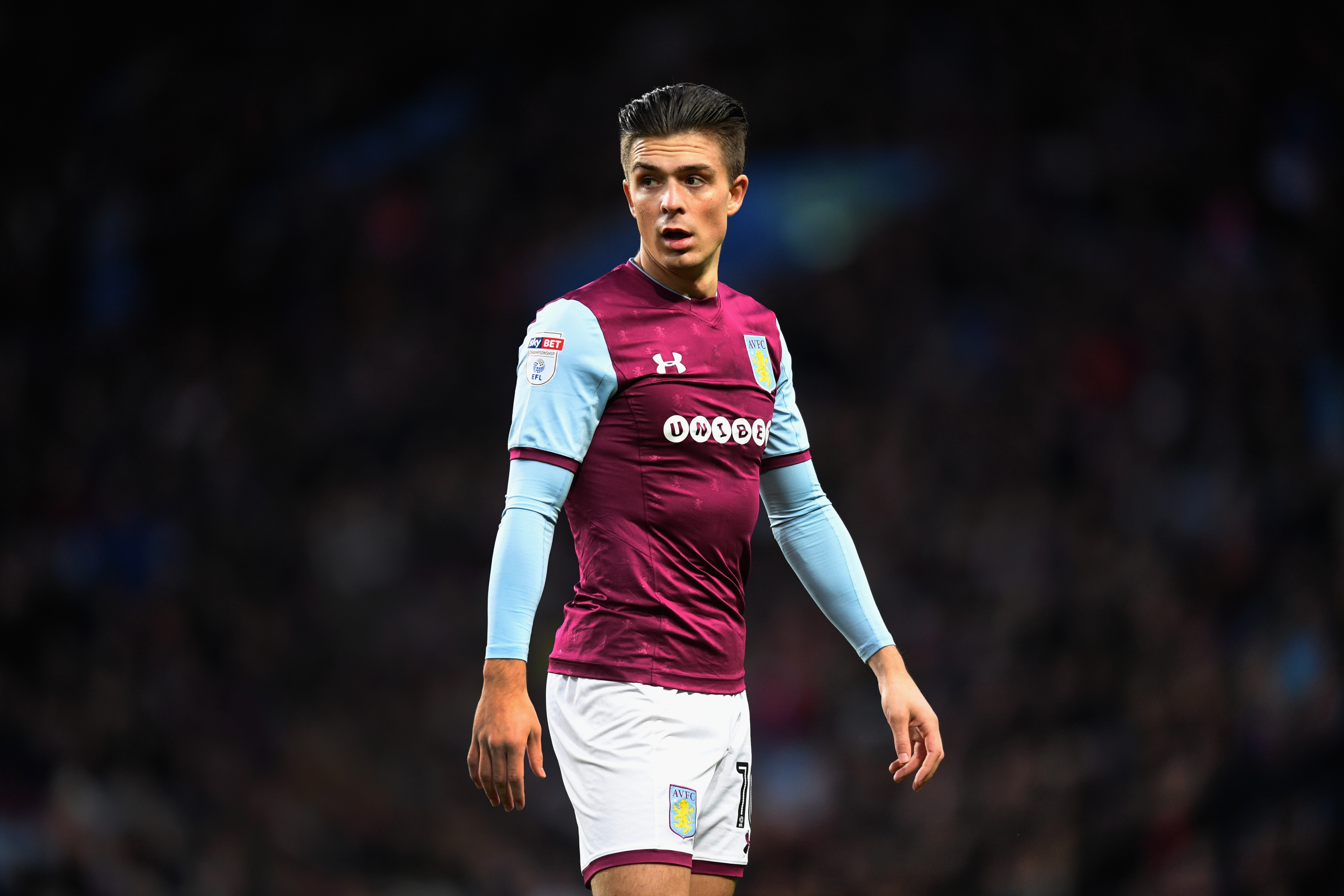 BIRMINGHAM, ENGLAND - APRIL 03:  Jack Grealish of Aston Villa in action during the Sky Bet Championship match between Aston Villa and Reading at Villa Park on April 3, 2018 in Birmingham, England.  (Photo by Michael Regan/Getty Images)