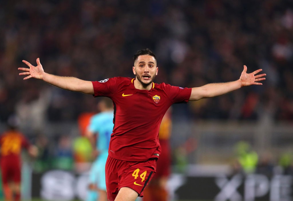 ROME, ITALY - APRIL 10: Kostas Manolas of AS Roma celebrates the win after the UEFA Champions League Quarter Final Leg Two between AS Roma and FC Barcelona at Stadio Olimpico on April 10, 2018 in Rome, Italy. (Photo by Catherine Ivill/Getty Images)