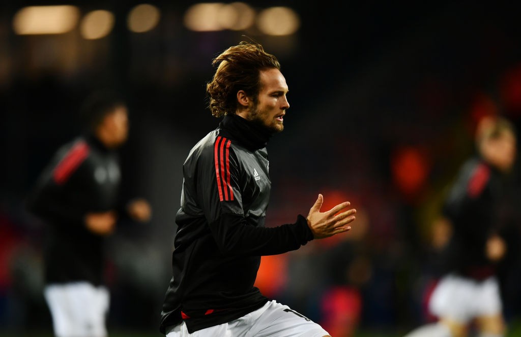 MOSCOW, RUSSIA - SEPTEMBER 27: Daley Blind of Manchester United warms up prior to the UEFA Champions League group A match between CSKA Moskva and Manchester United at WEB Arena on September 27, 2017 in Moscow, Russia. (Photo by Dan Mullan/Getty Images)