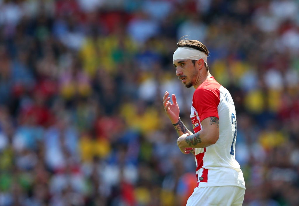 LIVERPOOL, ENGLAND - JUNE 03: Sime Vrsaljko of Croatia is seen wearing a head bandage during the International Friendly match between Croatia and Brazil at Anfield on June 3, 2018 in Liverpool, England. (Photo by Alex Livesey/Getty Images)