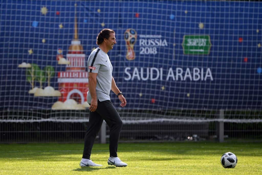 Saudi Arabia's coach Juan Antonio Pizzi takes part in a training session in Saint Petersburg on June 11, 2018, ahead of the Russia 2018 World Cup football tournament. (Photo by Paul ELLIS / AFP) (Photo credit should read PAUL ELLIS/AFP/Getty Images)