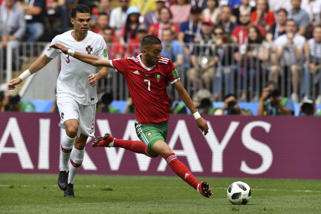 Ziyech (L) was an effective outlet for Morocco at the FIFA World Cup in Qatar. (Photo by FADEL SENNA/AFP/Getty Images)