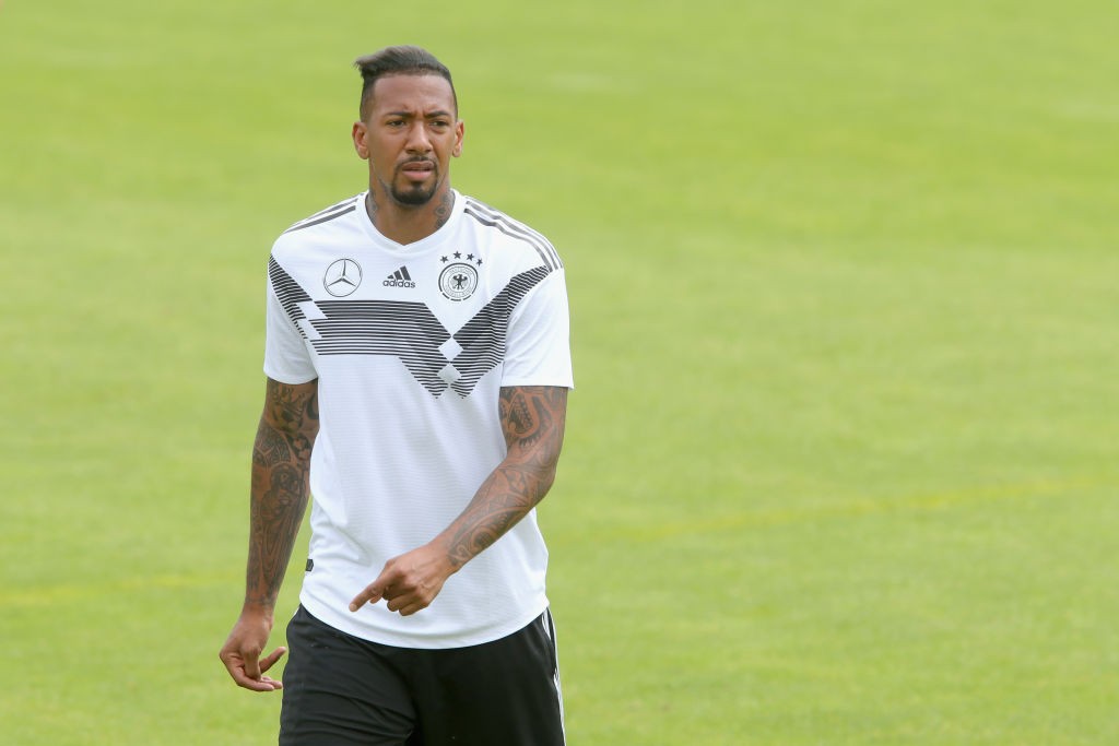 BOLZANO, ITALY - JUNE 07: Jerome Boateng looks on during a training session of the German national team at Sportanlage Rungg on day sixteen of the Southern Tyrol Training Camp on June 7, 2018 in Eppan, Italy. (Photo by Alexander Hassenstein/Bongarts/Getty Images)