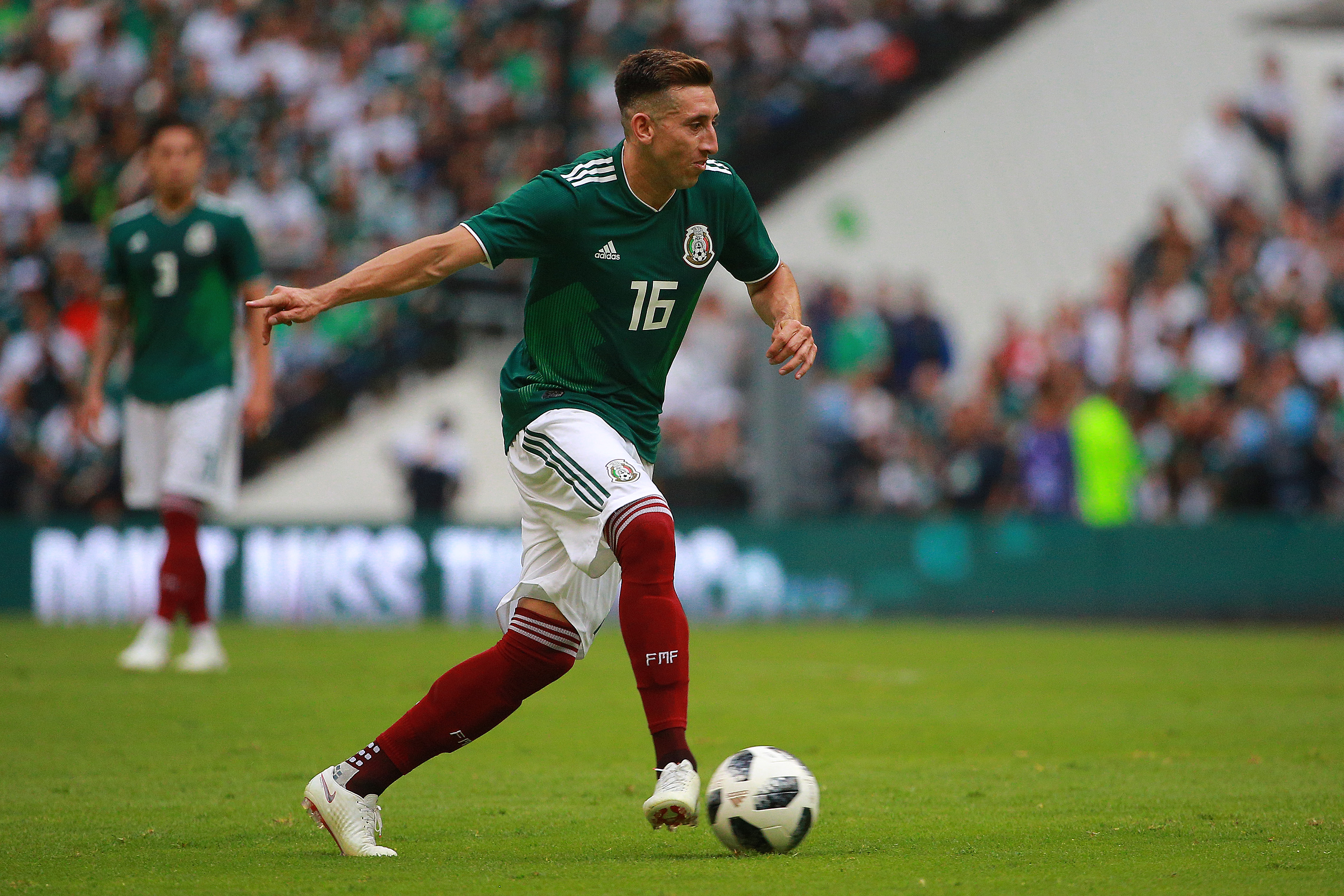 MEXICO CITY, MEXICO - JUNE 02: Hector Herrera of Mexico controls the ball during the International Friendly match between Mexico and Scotland at Estadio Azteca on June 2, 2018 in Mexico City, Mexico. (Photo by Manuel Velasquez/Getty Images)