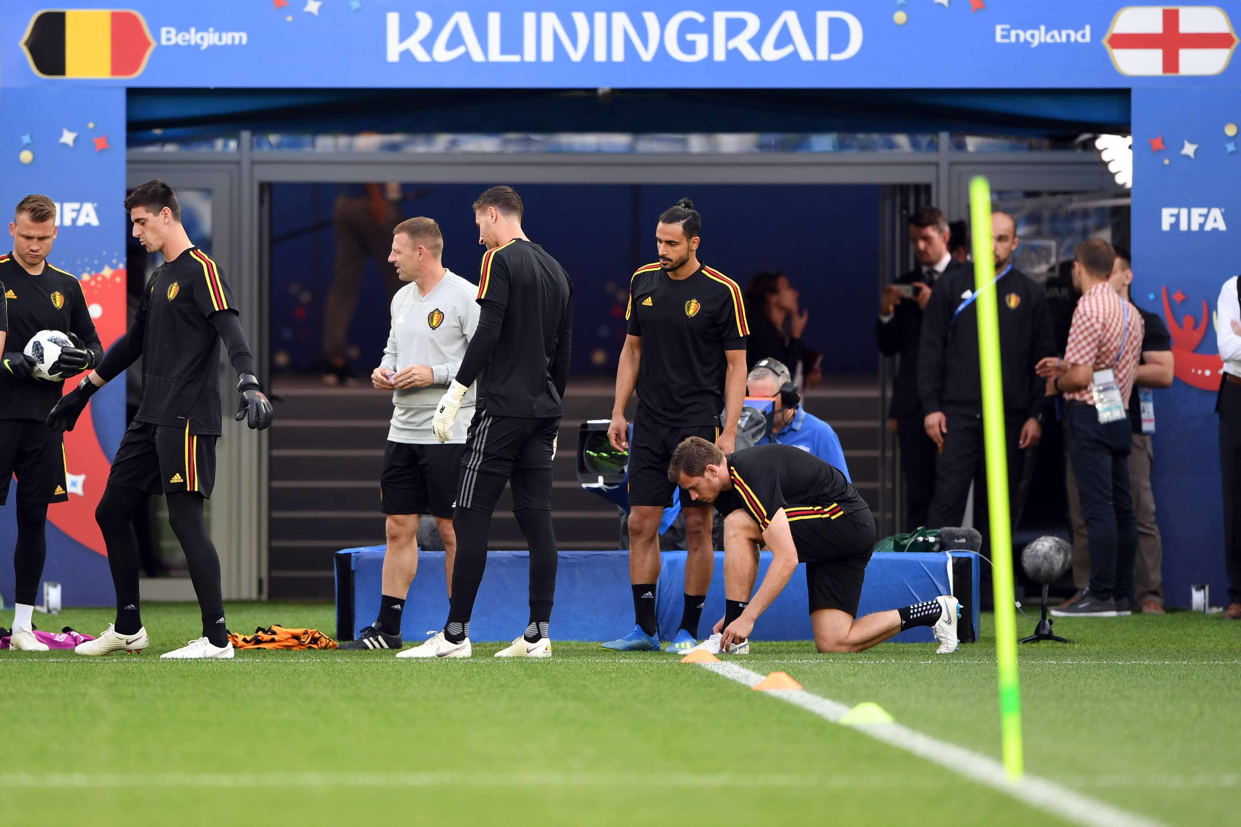 Belgium's players attend a training session on the eve of the Russia 2018 World Cup Group G football match between England and Belgium at the Kaliningrad stadium on June 27, 2018 in Kaliningrad. (Photo by OZAN KOSE / AFP)        (Photo credit should read OZAN KOSE/AFP/Getty Images)