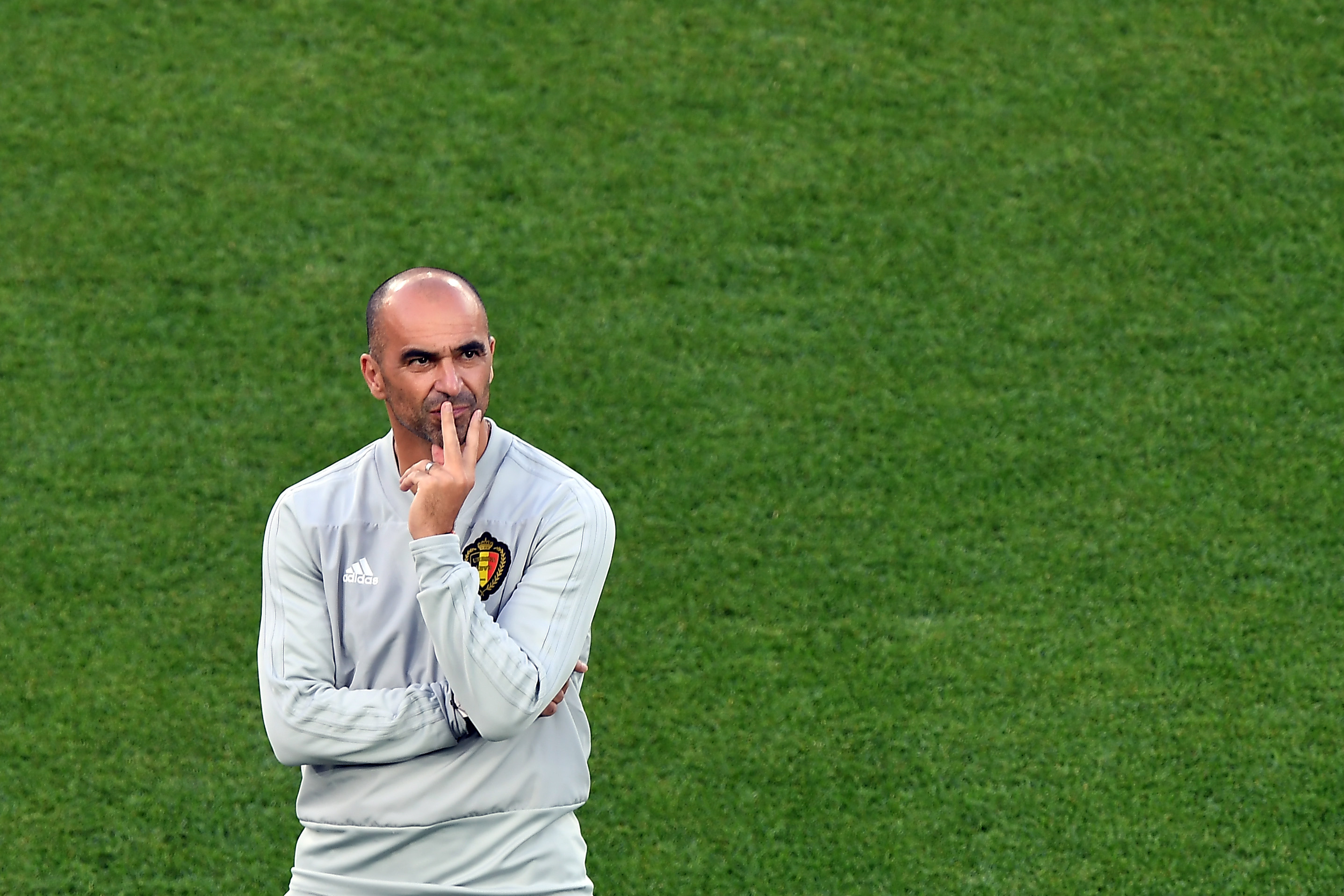 Belgium's coach Roberto Martinez attends a training session on the eve of the Russia 2018 World Cup Group G football match between England and Belgium at the Kaliningrad stadium on June 27, 2018 in Kaliningrad. (Photo by Attila KISBENEDEK / AFP)        (Photo credit should read ATTILA KISBENEDEK/AFP/Getty Images)