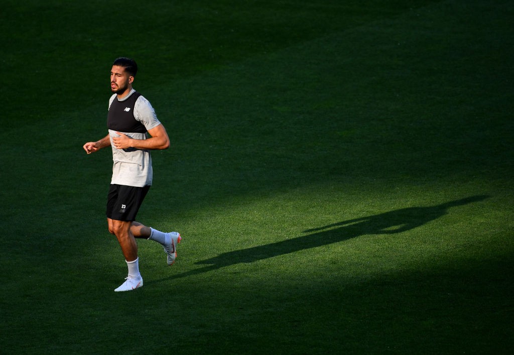 KIEV, UKRAINE - MAY 25: Emre Can of Liverpool in action during a Liverpool training session ahead of the UEFA Champions League Final against Real Madrid at NSC Olimpiyskiy Stadium on May 25, 2018 in Kiev, Ukraine. (Photo by Mike Hewitt/Getty Images)