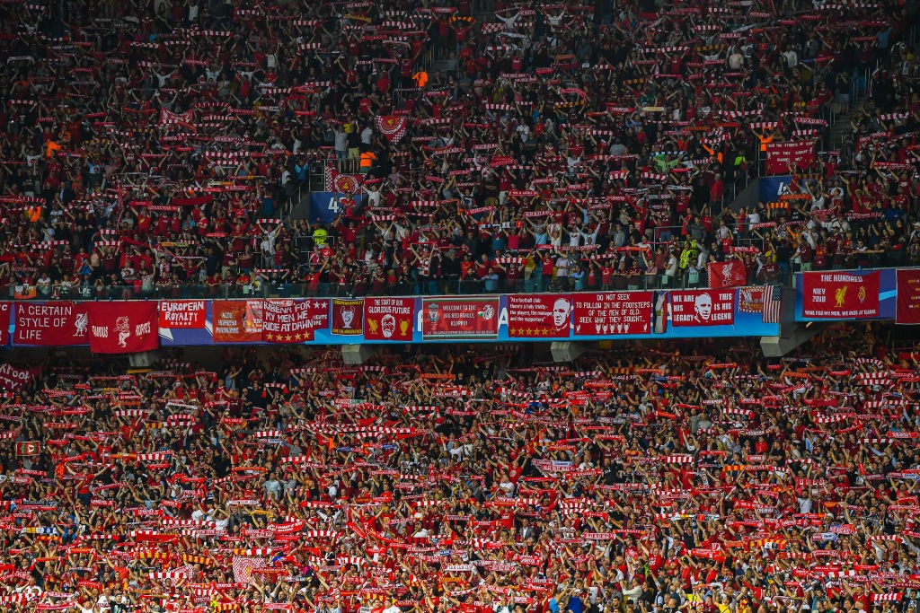 KIEV, UKRAINE - MAY 26: Liverpool fans enjoy the atmosphere during the UEFA Champions League final between Real Madrid and Liverpool on May 26, 2018 in Kiev, Ukraine. (Photo by David Ramos/Getty Images)