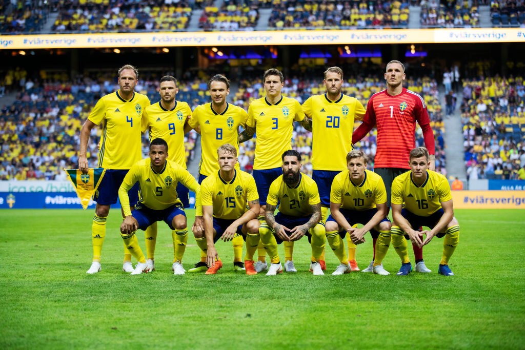 STOCKHOLM, SWEDEN - JUNE 02: Andreas Granqvist, Marcus Berg, Albin Ekdal, Victor Nilsson Lindelof, Ola Toivonen, Robin Olsen, Martin Olsson, Oscar Hiljemark, Jimmy Durmaz, Emil Forsberg and Emil Krafth of Sweden during the International Friendly match between Sweden and Denmark at Friends Arena on June 2, 2018 in Solna, Sweden. (Photo by Nils Petter Nilsson/Ombrello/Getty Images)