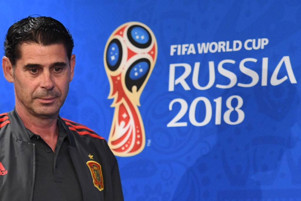 Spain's coach Fernando Hierro looks on as he arrives for a press conference at the Luzhniki Stadium in Moscow, on June 30, 2018, on the eve of their Russia 2018 World Cup round of 16 football match against Russia. (Photo by Francisco LEONG / AFP) (Photo credit should read FRANCISCO LEONG/AFP/Getty Images)