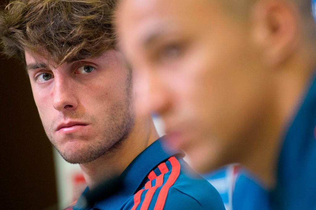 Spain's midfielder Alvaro Odriozola holds a press conference after a training session of Spain's national football team at the City of Football in Las Rozas near Madrid on May 30, 2018. (Photo by CURTO DE LA TORRE / AFP) (Photo credit should read CURTO DE LA TORRE/AFP/Getty Images)