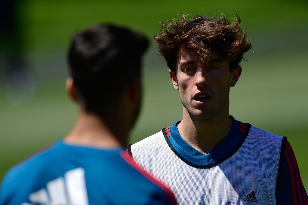 Spain's defender Alvaro Odriozola attends a training session in Krasnodar Academy on June 11, 2018, ahead of the Russia 2018 World Cup football tournament. (Photo by Pierre-Philippe MARCOU / AFP) (Photo credit should read PIERRE-PHILIPPE MARCOU/AFP/Getty Images)