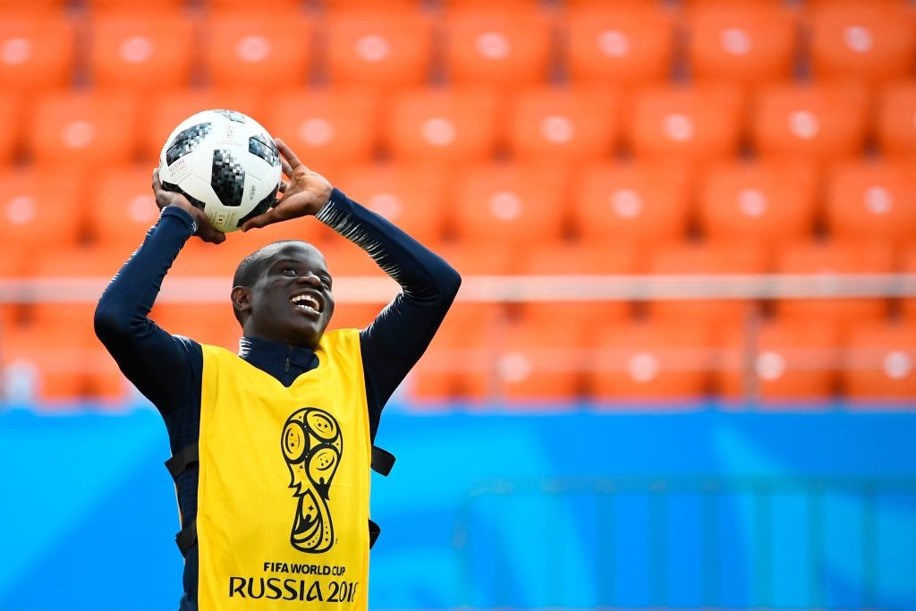 France's midfielder N'Golo Kante attends a training session at the Ekaterinburg Arena in Ekaterinburg on June 20, 2018 on the eve of the Russia 2018 World Cup Group C football match between France and Peru. (Photo by FRANCK FIFE / AFP) (Photo credit should read FRANCK FIFE/AFP/Getty Images)