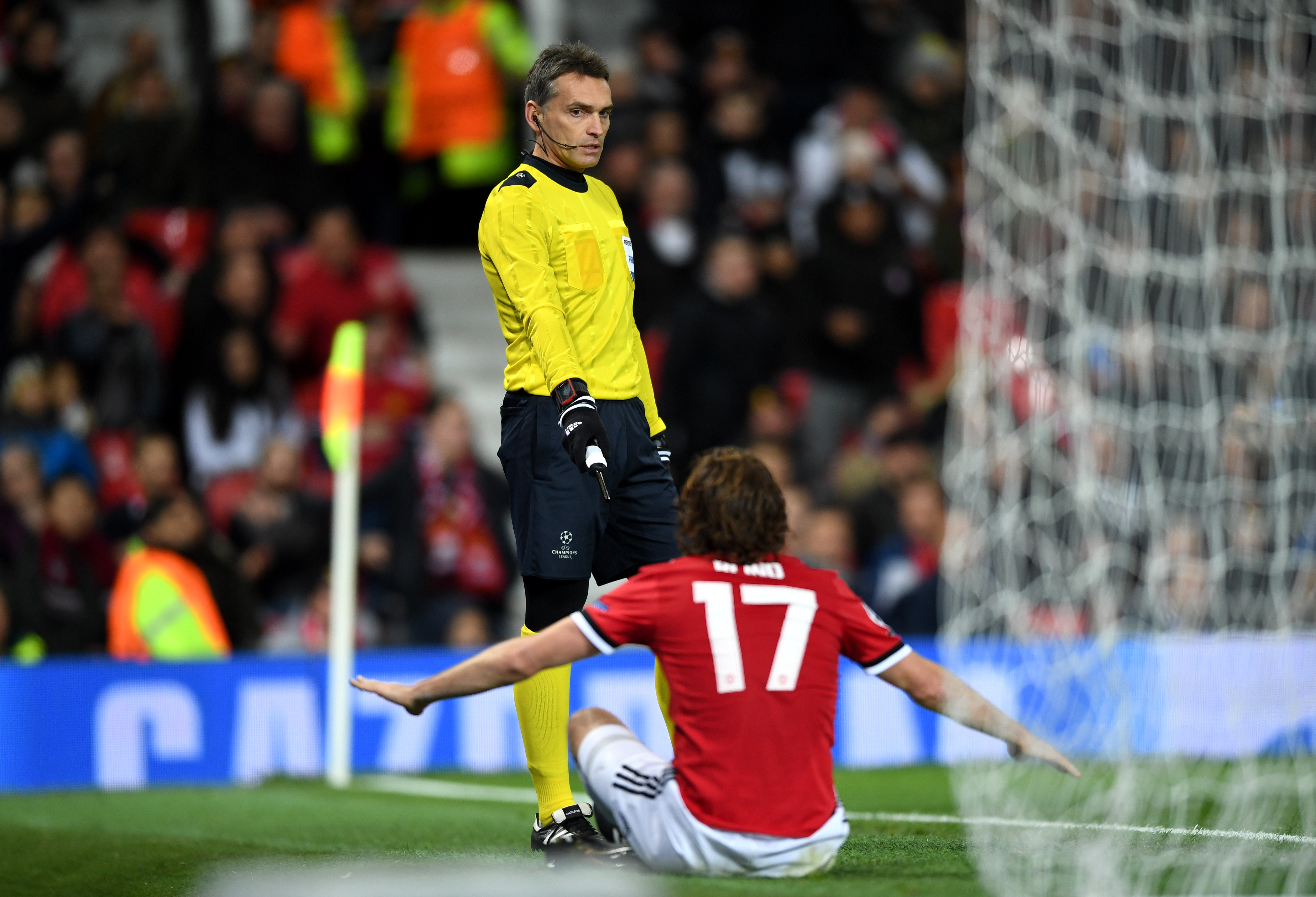 MANCHESTER, ENGLAND - DECEMBER 05: Daley Blind of Manchester United appeals to the fourth offical during the UEFA Champions League group A match between Manchester United and CSKA Moskva at Old Trafford on December 5, 2017 in Manchester, United Kingdom.  (Photo by Gareth Copley/Getty Images)