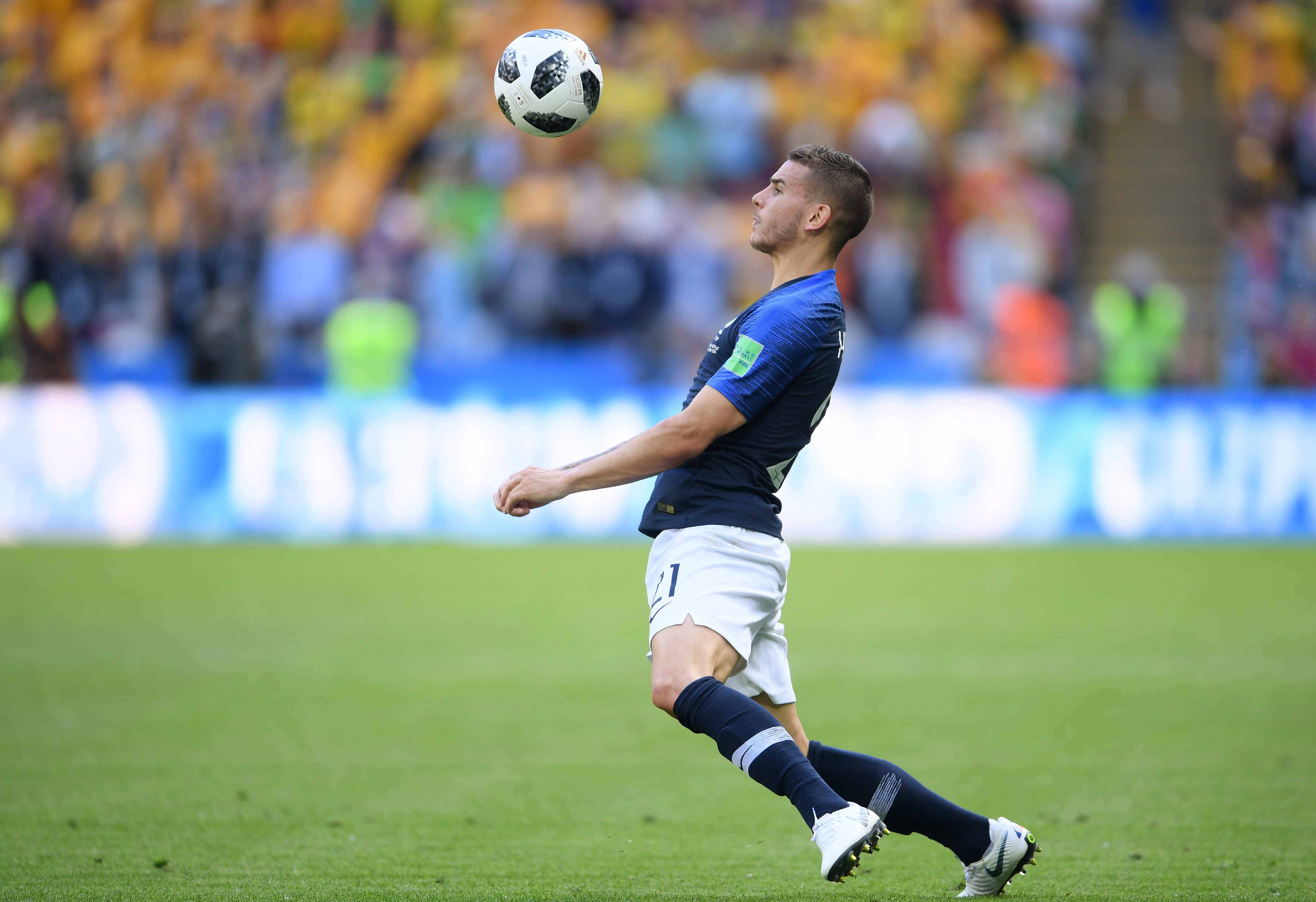 KAZAN, RUSSIA - JUNE 16:  Lucas Hernandez of France controls the ball during the 2018 FIFA World Cup Russia group C match between France and Australia at Kazan Arena on June 16, 2018 in Kazan, Russia.  (Photo by Laurence Griffiths/Getty Images)