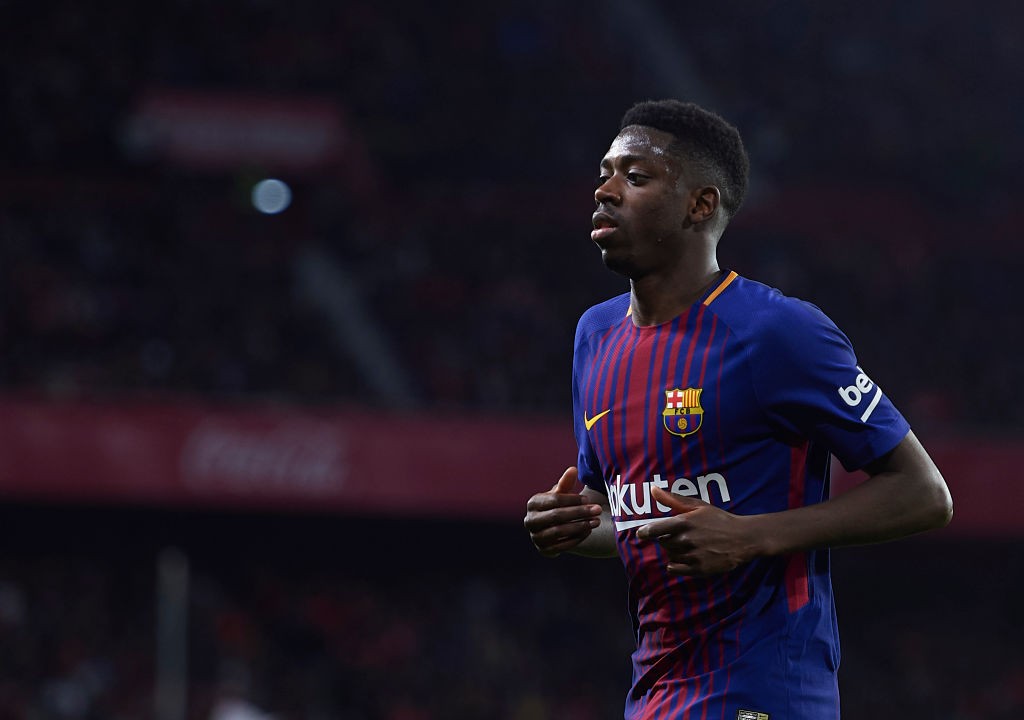 SEVILLE, SPAIN - MARCH 31: Ousmane Dembele of FC Barcelona looks on during the La Liga match between Sevilla CF and FC Barcelona at Estadio Ramon Sanchez Pizjuan on March 31, 2018 in Seville, Spain. (Photo by Aitor Alcalde/Getty Images)