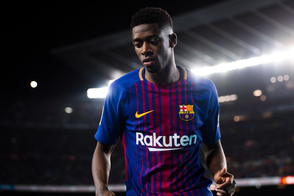 BARCELONA, SPAIN - APRIL 07: Ousmane Dembele of FC Barcelona looks on during the La Liga match between Barcelona and Leganes at Camp Nou on April 7, 2018 in Barcelona, Spain. (Photo by Alex Caparros/Getty Images