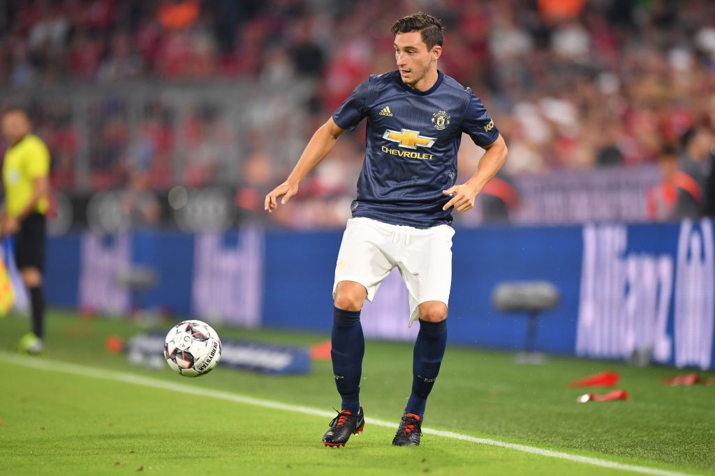 MUNICH, GERMANY - AUGUST 05: Matteo Darmian of Manchester plays the ball during the friendly match between Bayern Muenchen and Manchester United at Allianz Arena on August 5, 2018 in Munich, Germany. (Photo by Sebastian Widmann/Bongarts/Getty Images)
