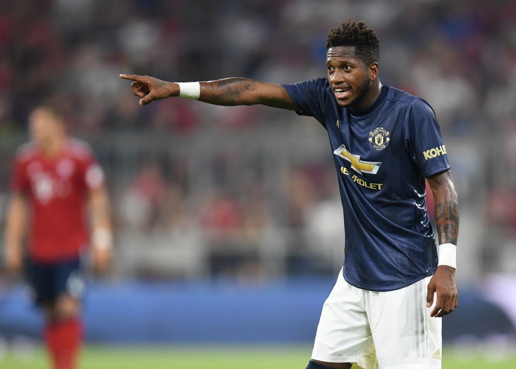 Manchester's Brazilian midfielder Fred plays the ball during during the pre-season friendly football match between FC Bayern Munich and Manchester United at the Allianz Arena in Munich, southern Germany on August 5, 2018. (Photo by Christof STACHE / AFP) (Photo credit should read CHRISTOF STACHE/AFP/Getty Images)